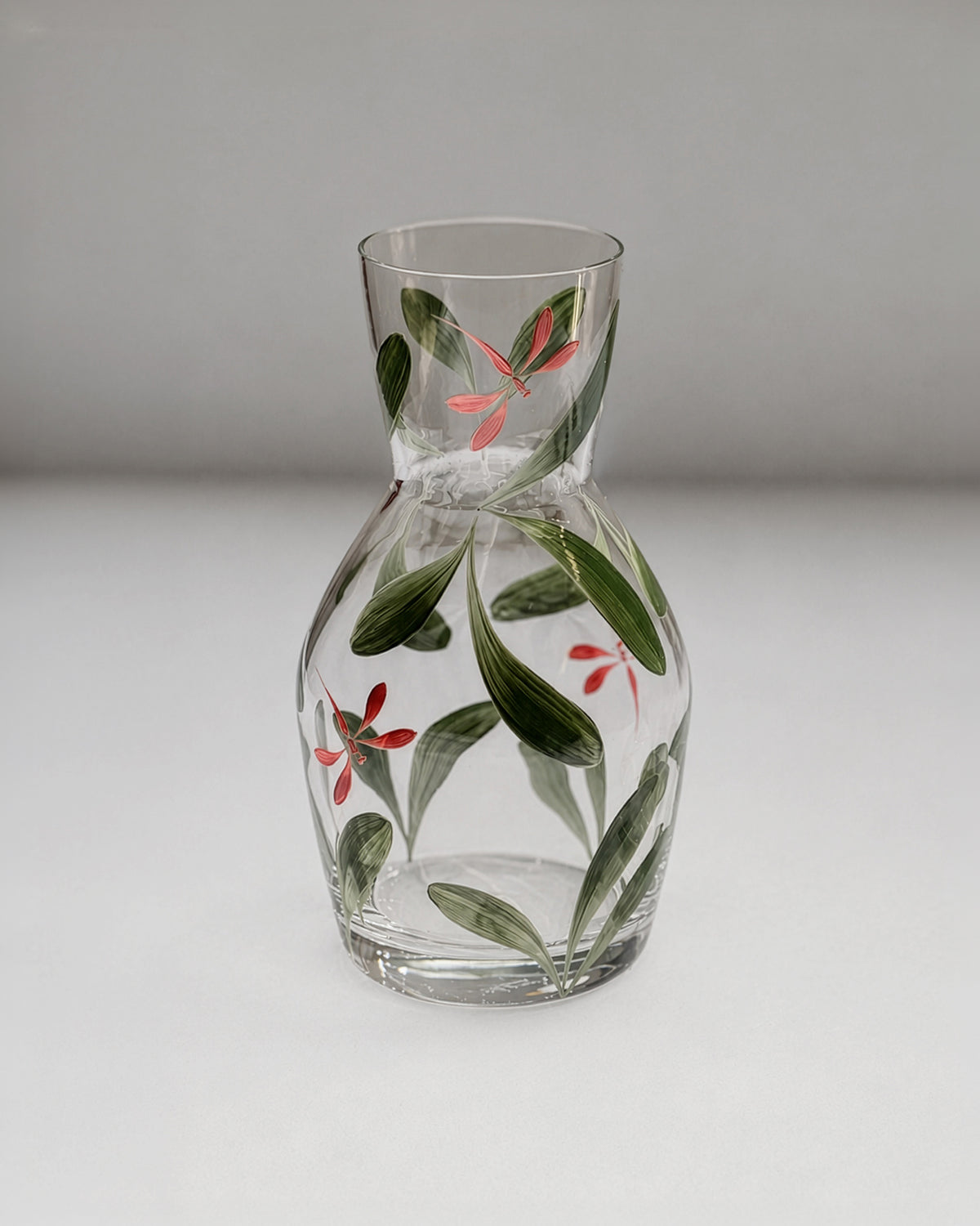 Carafe Melides · cristalería pintada a mano en verde bosque · Los Vasos de Agua Clara
