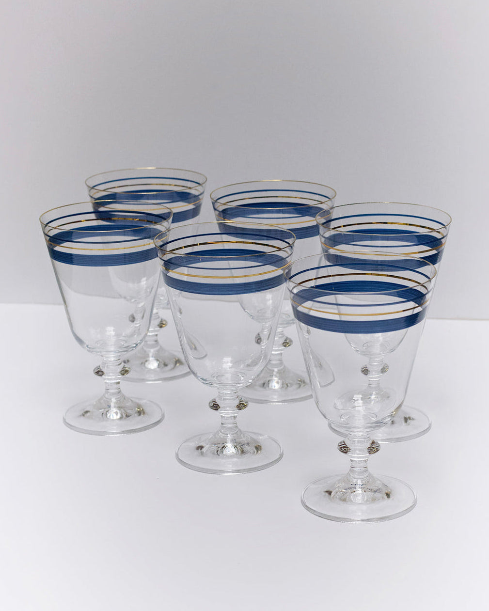 Copas París · cristalería pintada a mano en azul noche · Los Vasos de Agua Clara