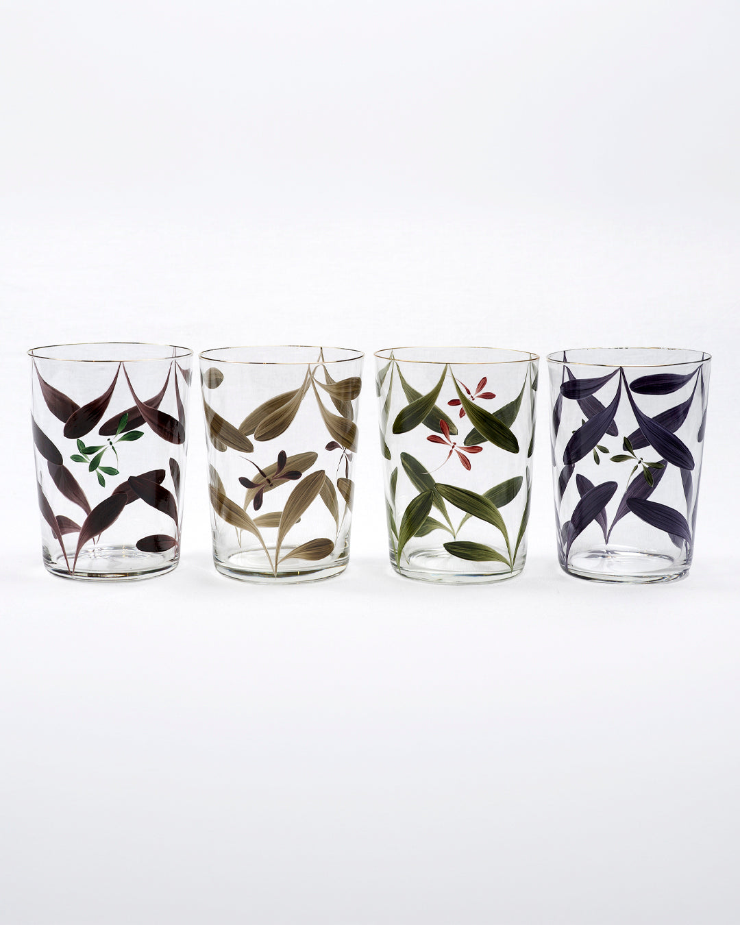 Vasos Melides Winter · cristalería pintada a mano, vista 2 · Los Vasos de Agua Clara