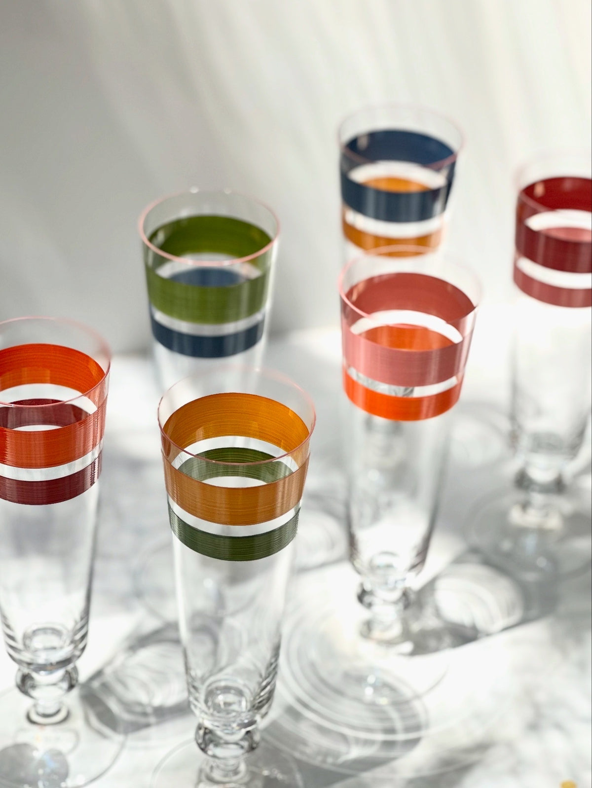 Copas Champán Portofino · cristalería pintada a mano, vista 2 · Los Vasos de Agua Clara