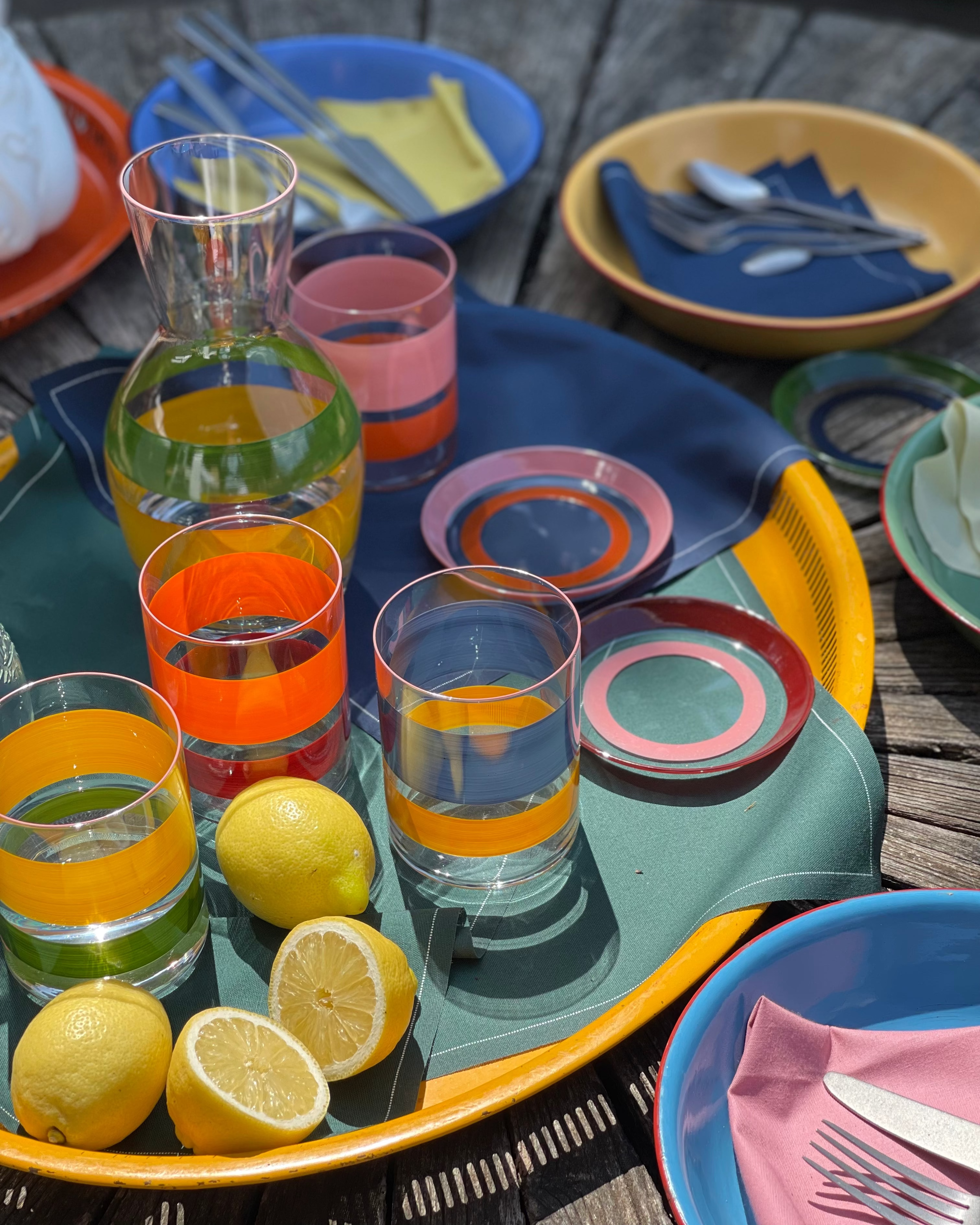 Vasos Portofino · cristalería pintada a mano, vista 2 · Los Vasos de Agua Clara