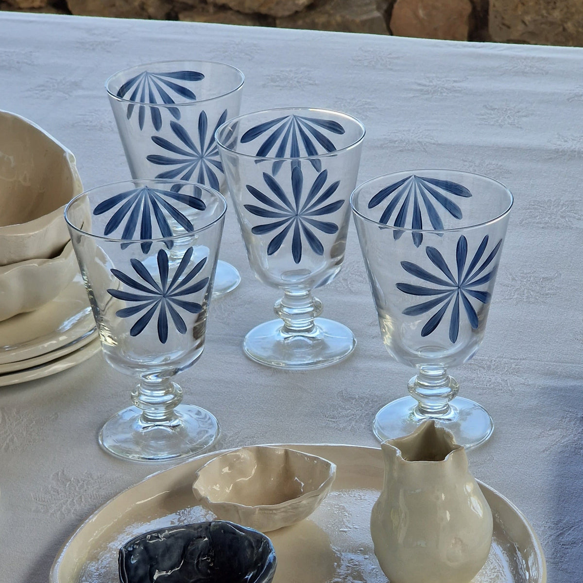 Copa Saint Tropez pintada a mano en cristal