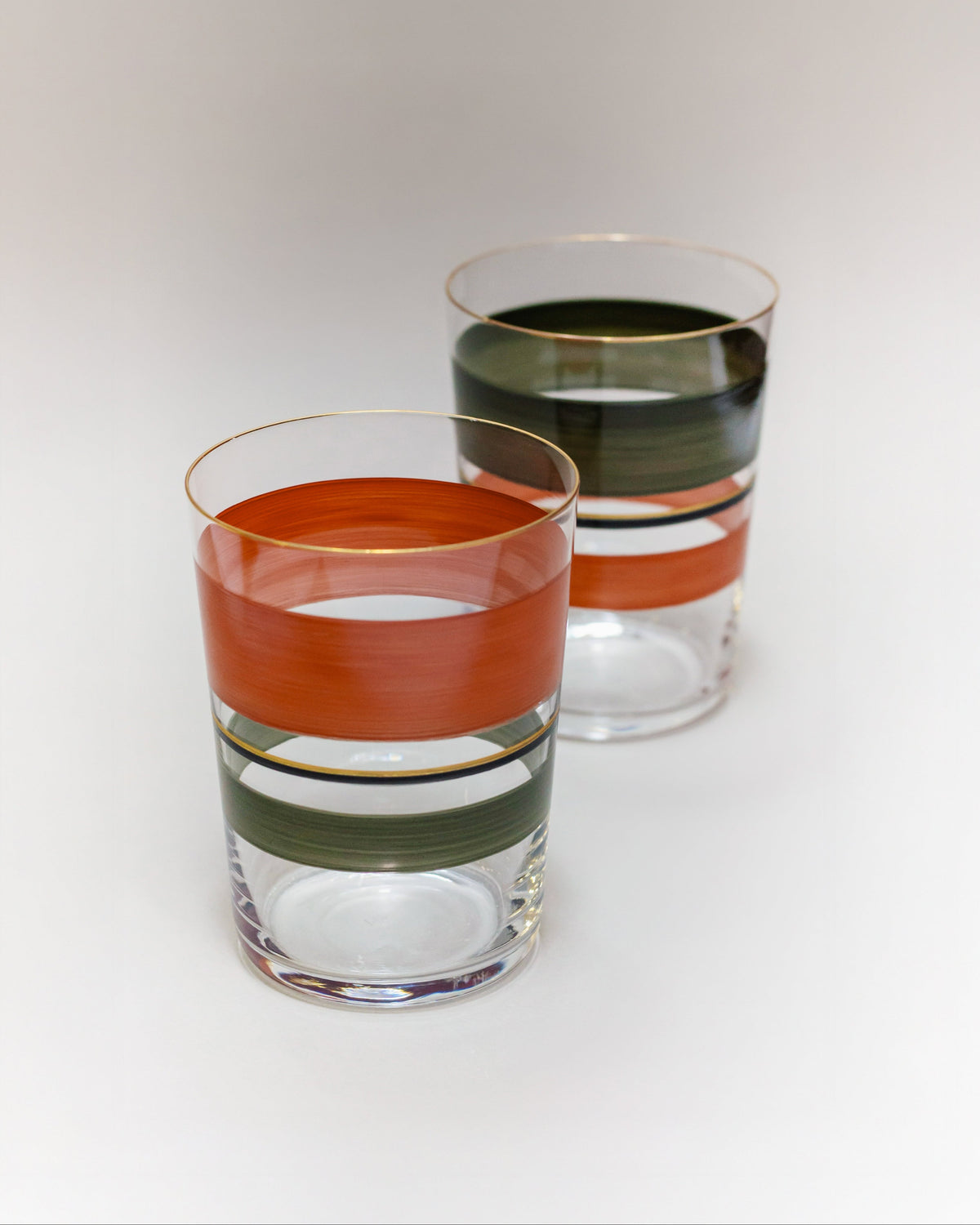 Vasos Milán · cristalería pintada a mano, vista 2 · Los Vasos de Agua Clara