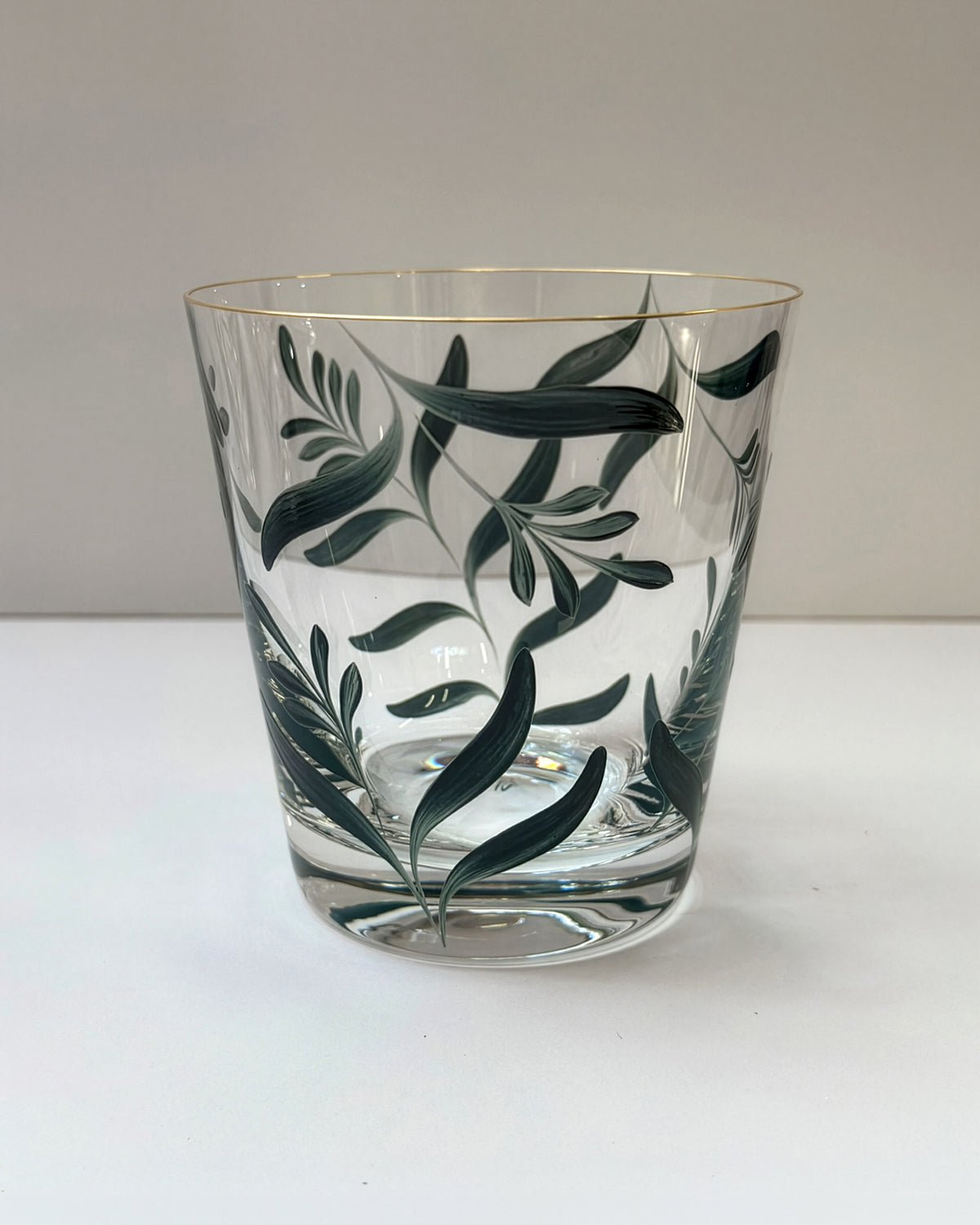 Vasos Saanen · cristalería pintada a mano en verde mar · Los Vasos de Agua Clara