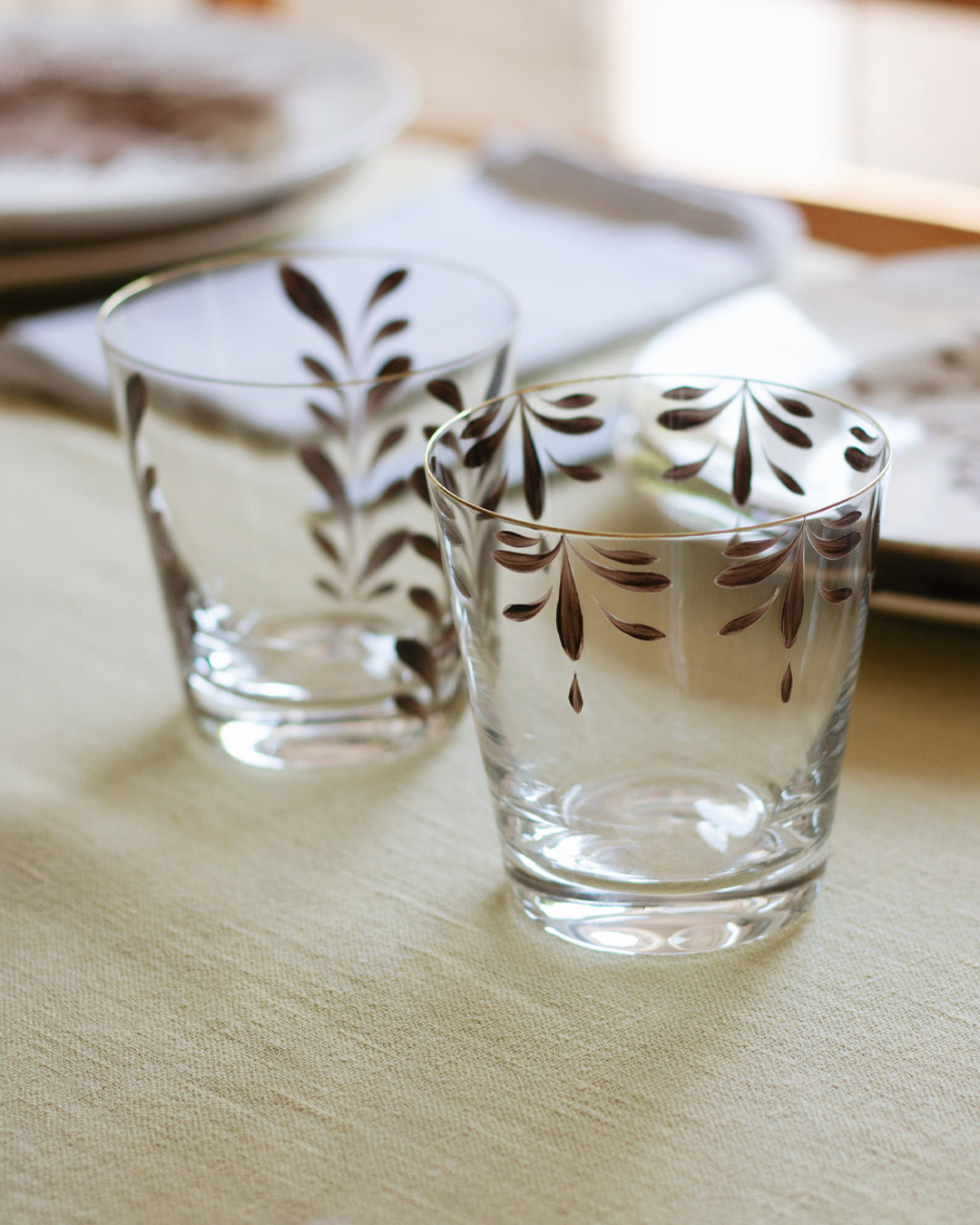 Vasos Jalisco · cristalería pintada a mano, vista 2 · Los Vasos de Agua Clara