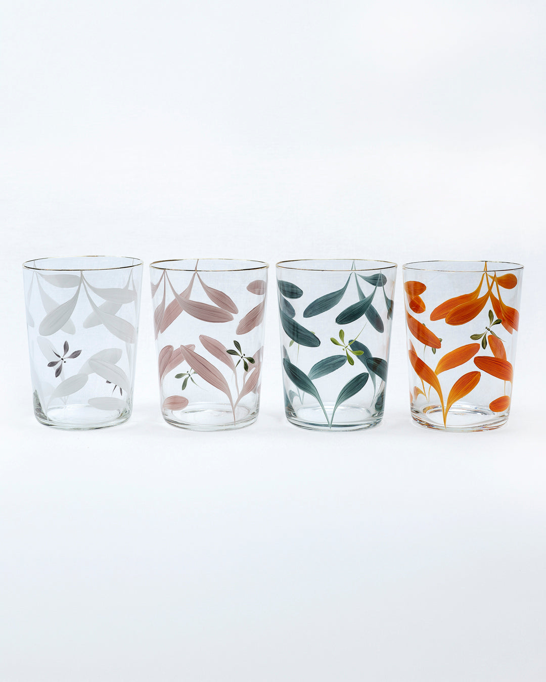 Vasos Melides Spring · cristalería pintada a mano, vista 2 · Los Vasos de Agua Clara