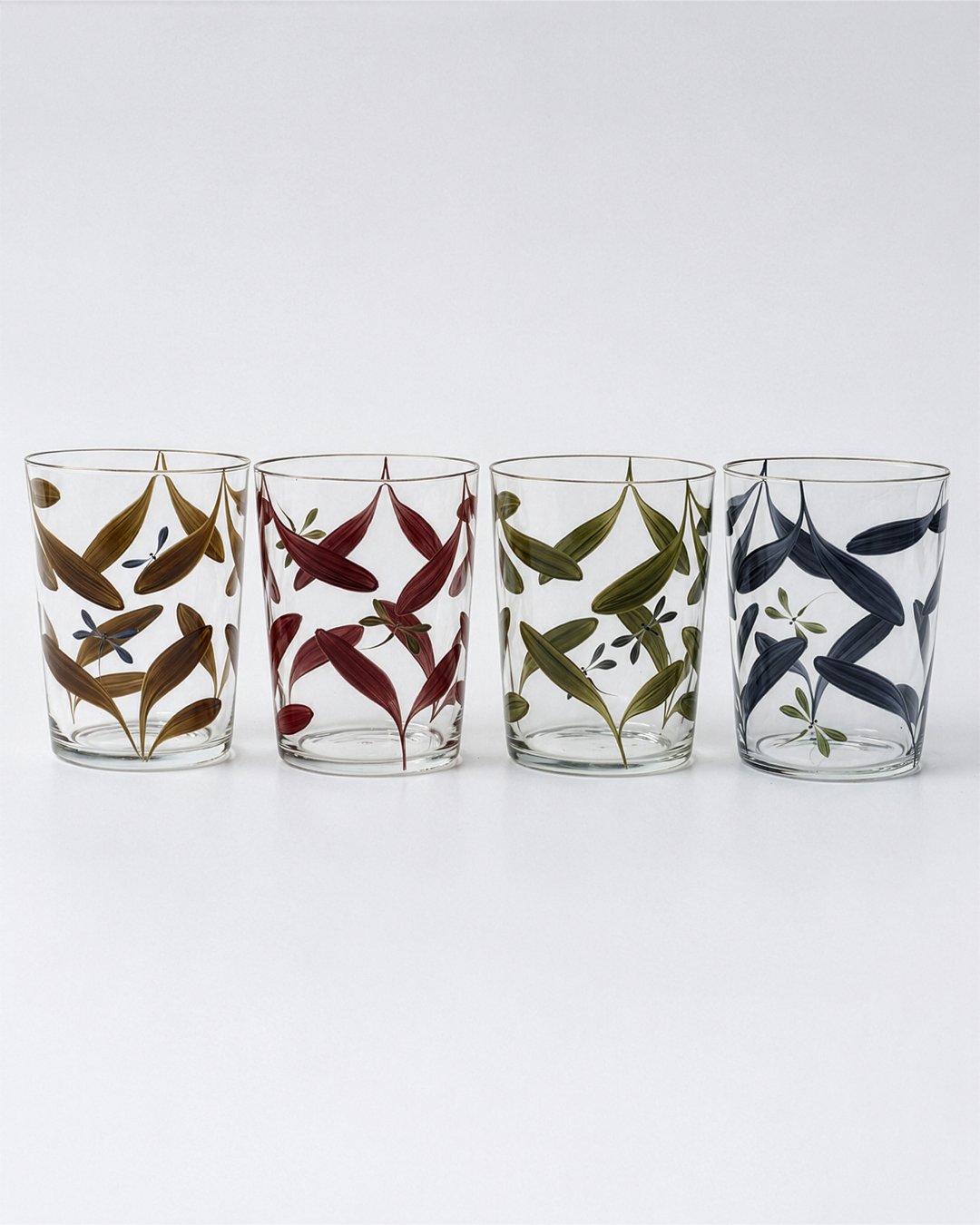 Vasos Melides Summer · cristalería pintada a mano, vista 2 · Los Vasos de Agua Clara