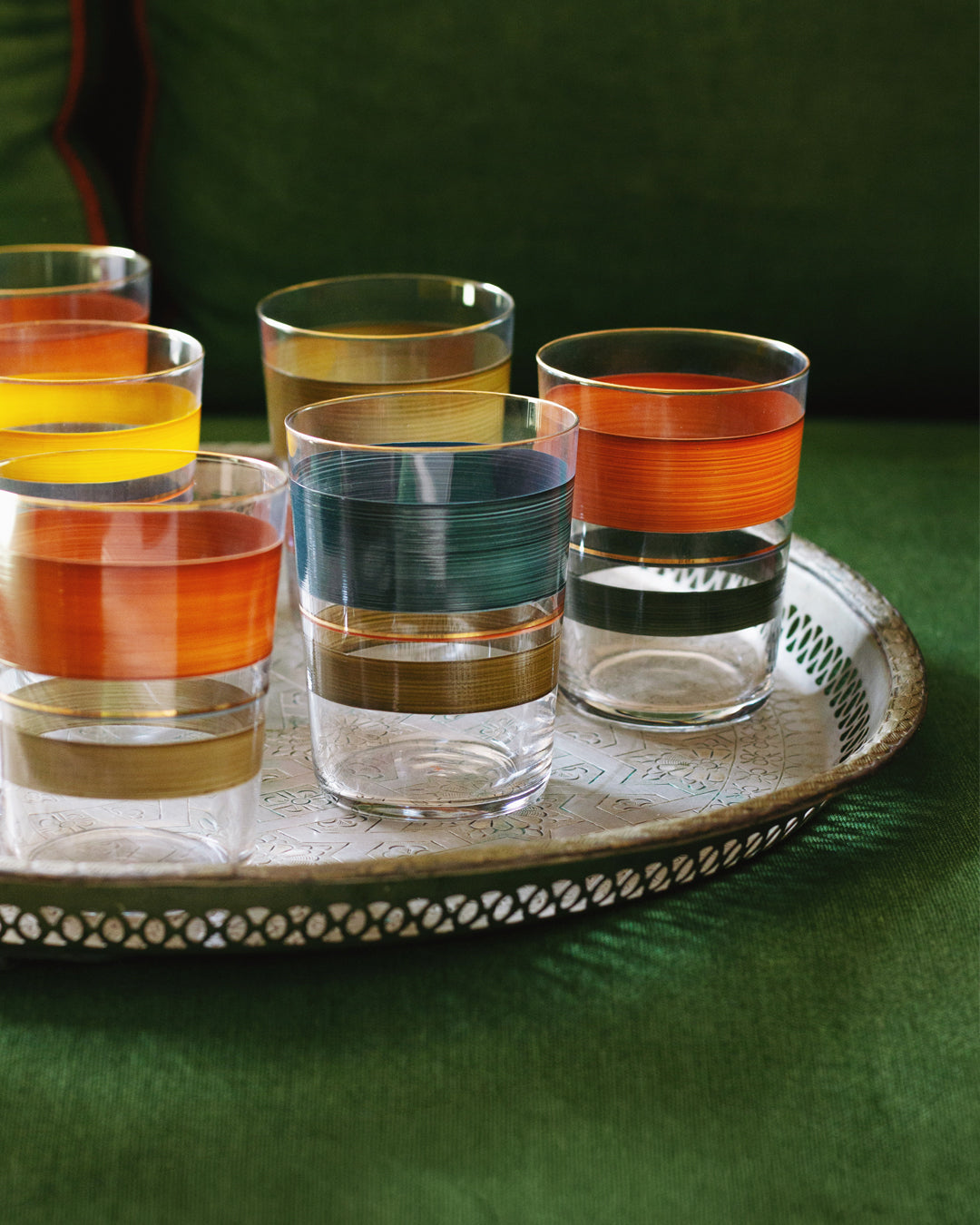 Milan Tumblers · glassware hand-painted in Milan colours · Los Vasos de Agua Clara