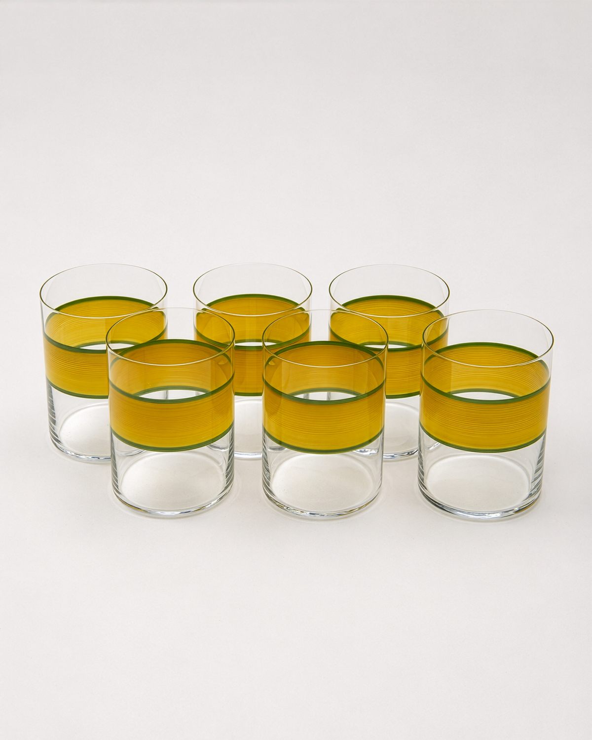 Vasos Oaxaca · cristalería pintada a mano en amarillo verde limón · Los Vasos de Agua Clara