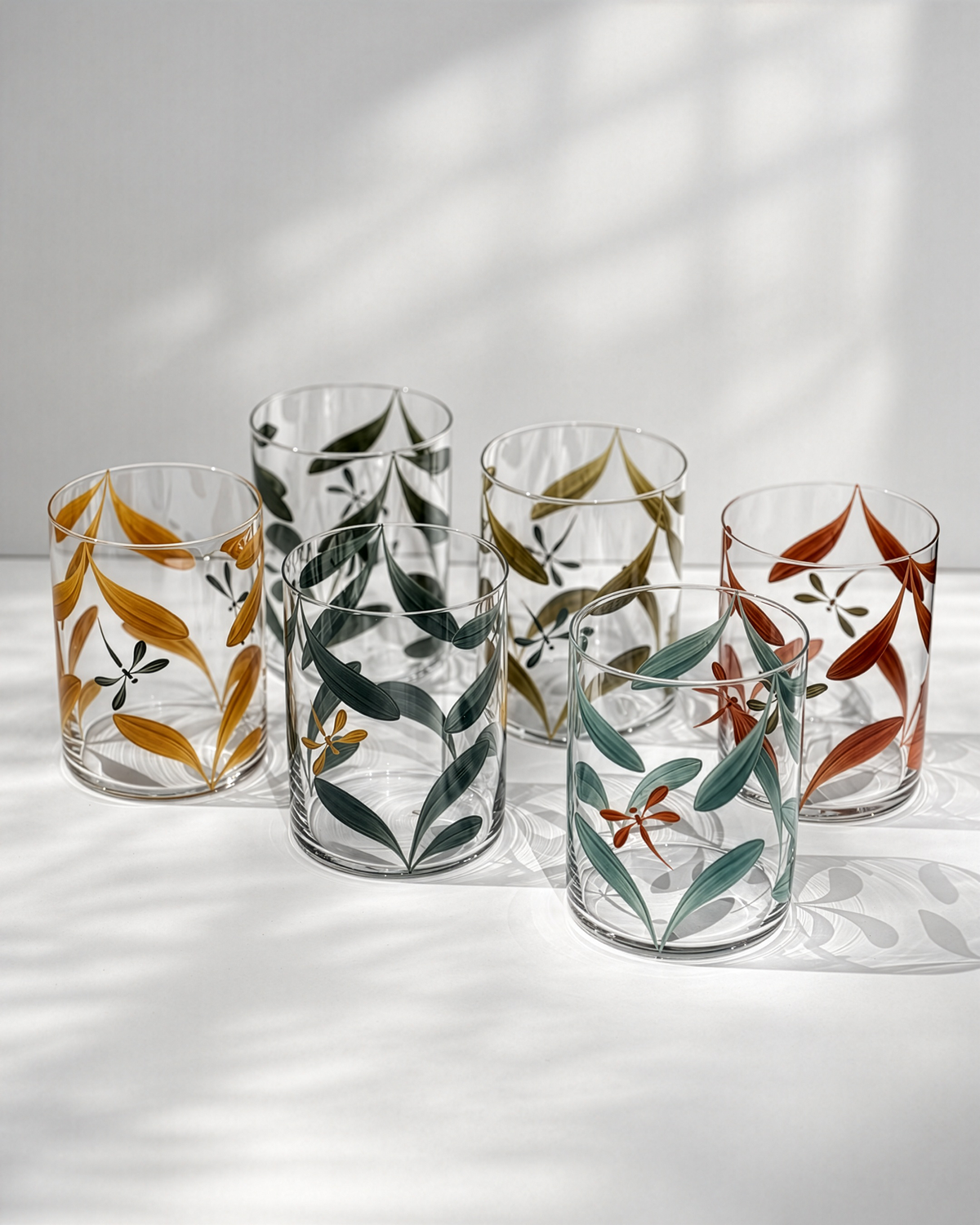 Vasos Melides · cristalería pintada a mano en multicolor · Los Vasos de Agua Clara