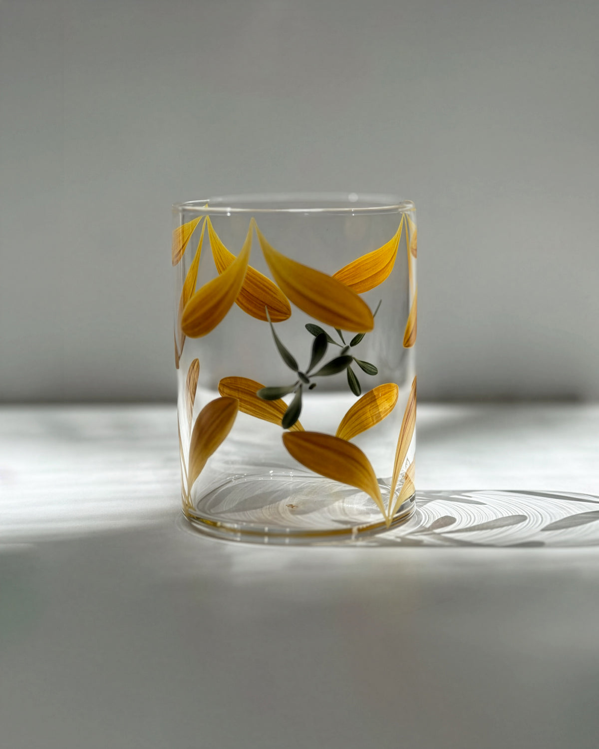 Melides Tumblers · glassware hand-painted in curry · Los Vasos de Agua Clara