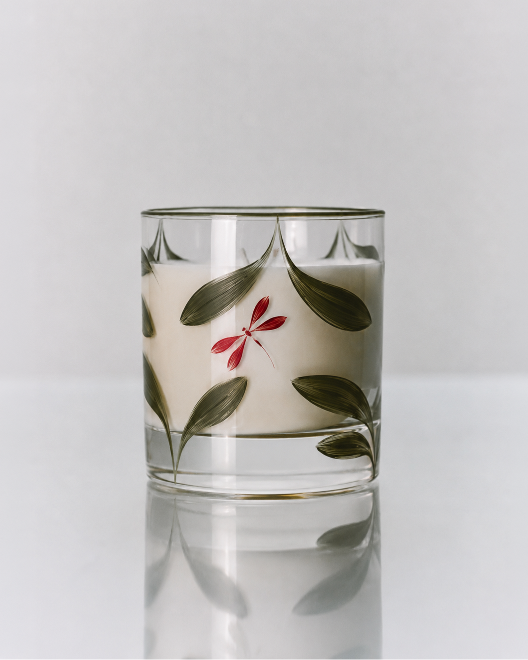 Vela Pequeña Melides · cristalería pintada a mano en verde bosque · Los Vasos de Agua Clara