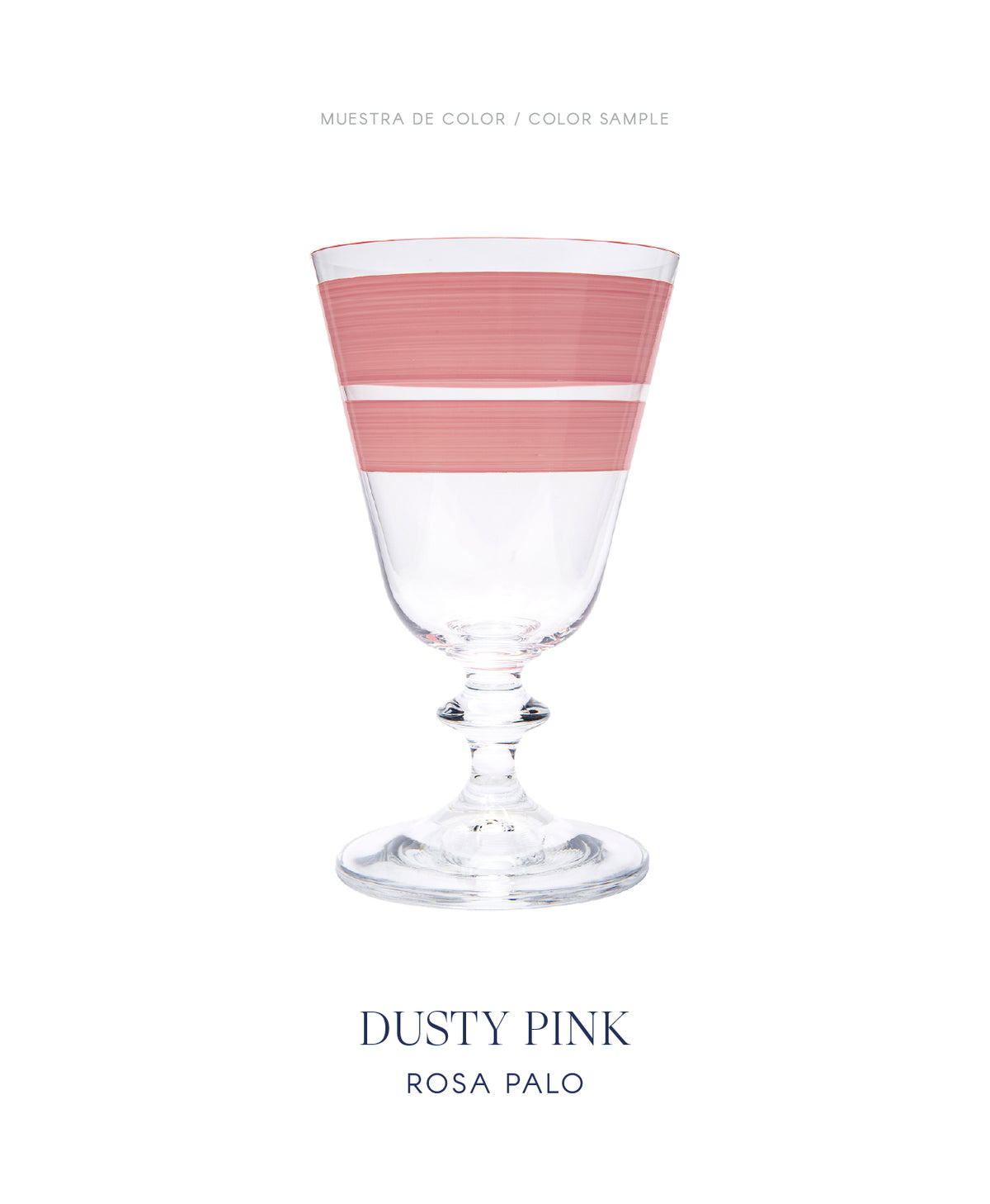 Copas Jaipur y vasos Monterrey · cristalería pintada a mano en rosa palo · Los Vasos de Agua Clara