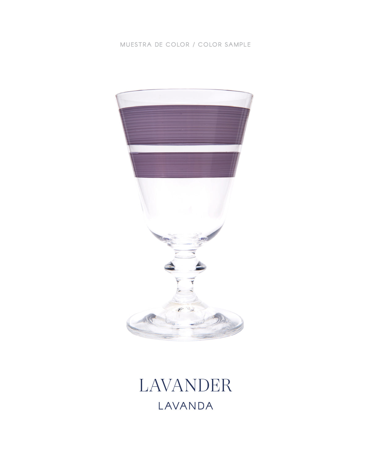Copas Jaipur y vasos Monterrey · cristalería pintada a mano en lavanda · Los Vasos de Agua Clara