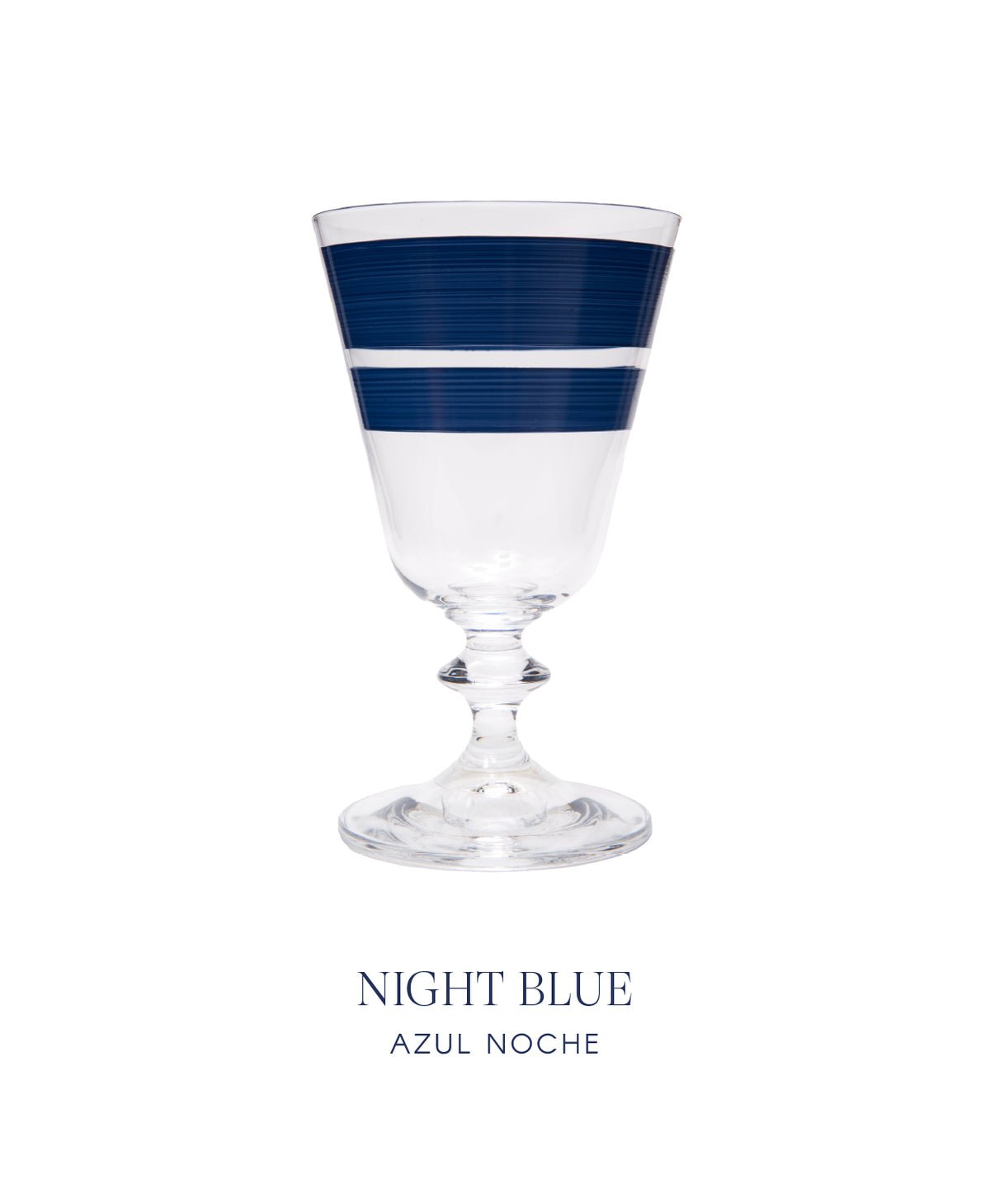 Set Copas y vasos Palawan · cristalería pintada a mano en azul noche · Los Vasos de Agua Clara