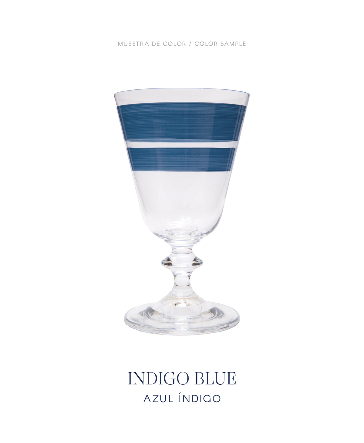 Jarra y Copas Saint Tropez · cristalería pintada a mano en azul indigo · Los Vasos de Agua Clara