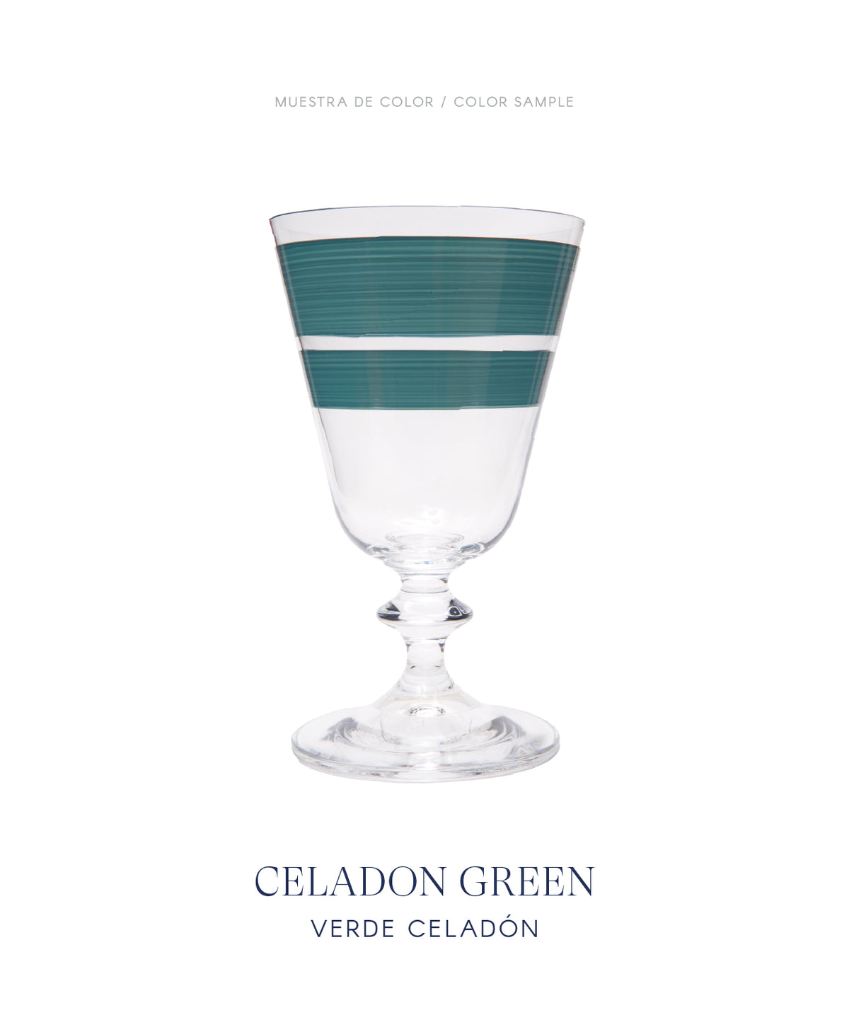 Copas Jaipur y vasos Monterrey · cristalería pintada a mano en verde celadón · Los Vasos de Agua Clara