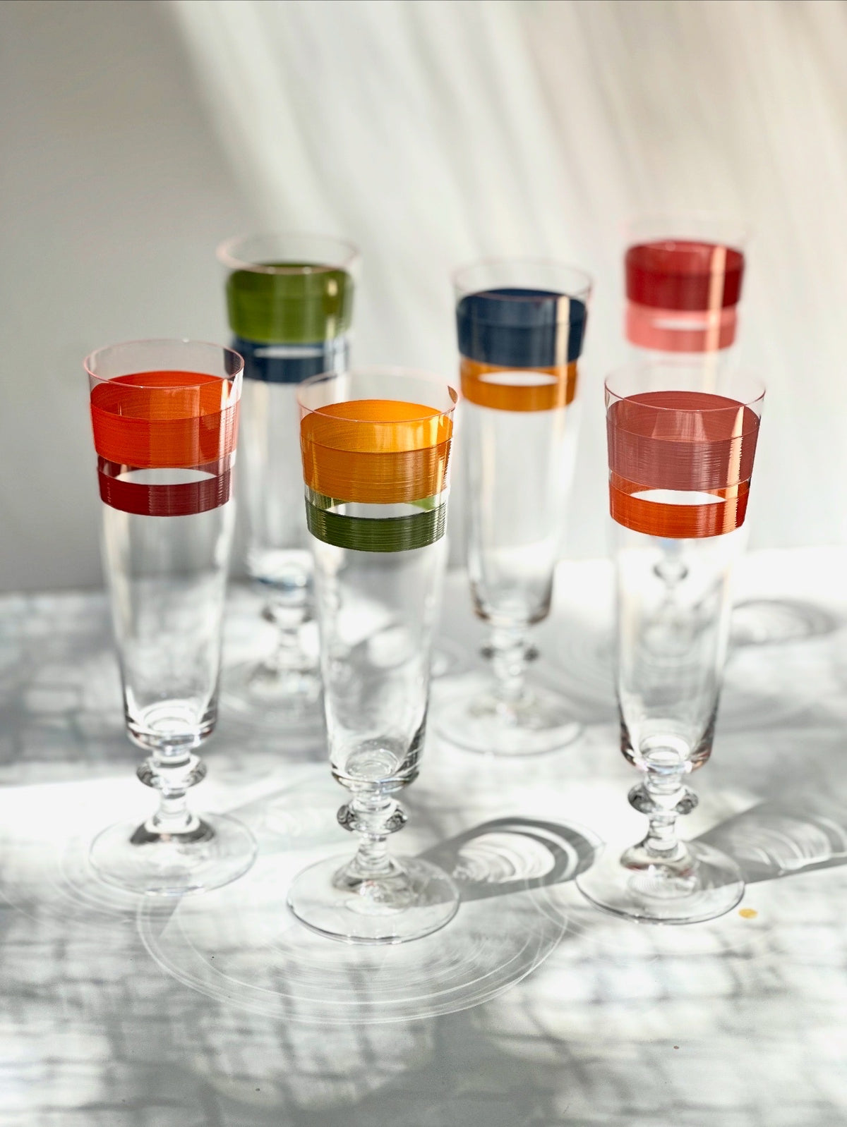 Portofino Champagne Glasses · hand-painted glassware, view 4 · Los Vasos de Agua Clara