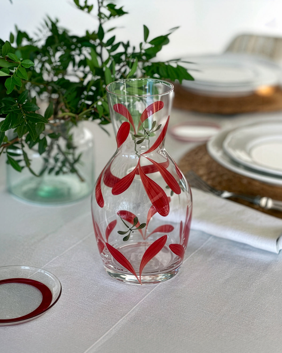 Melides Carafe · glassware hand-painted in English red · Los Vasos de Agua Clara