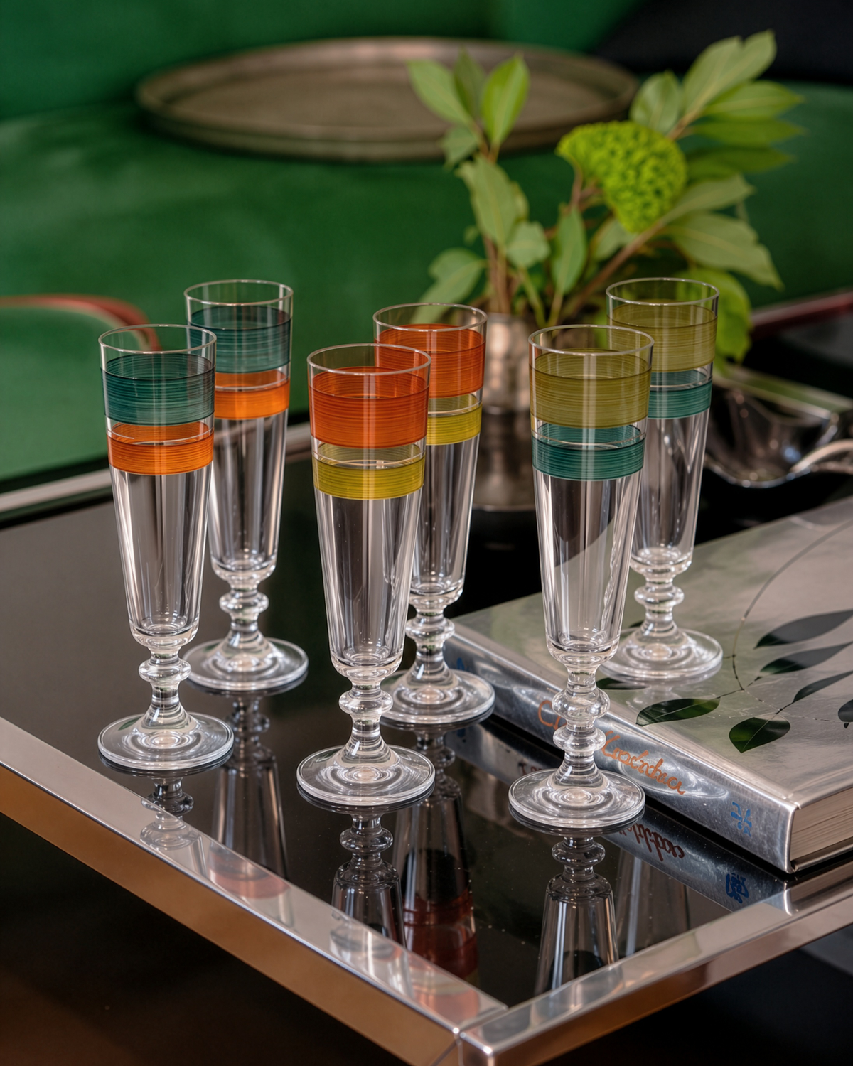 Milan Champagne Glasses · glassware hand-painted in Milan colours · Los Vasos de Agua Clara