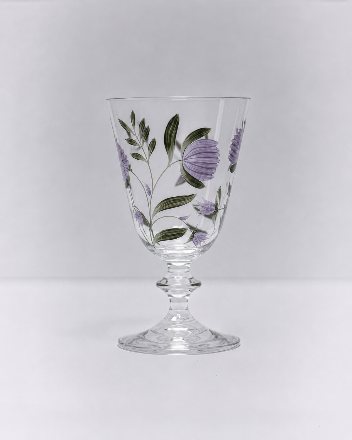 Jaipur Jug & Wine Glasses · glassware hand-painted in lavender · Los Vasos de Agua Clara