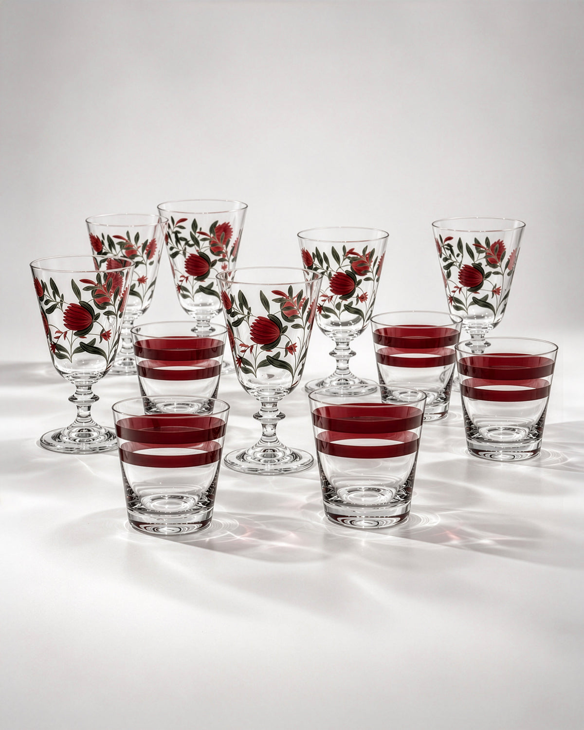 Jaipur Wine Glasses & Monterrey Tumblers · glassware hand-painted by Los Vasos de Agua Clara