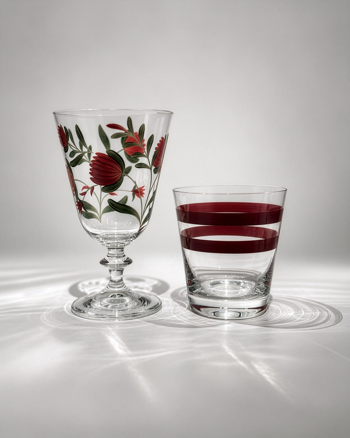 Jaipur Wine Glasses & Monterrey Tumblers · hand-painted glassware, view 2 · Los Vasos de Agua Clara