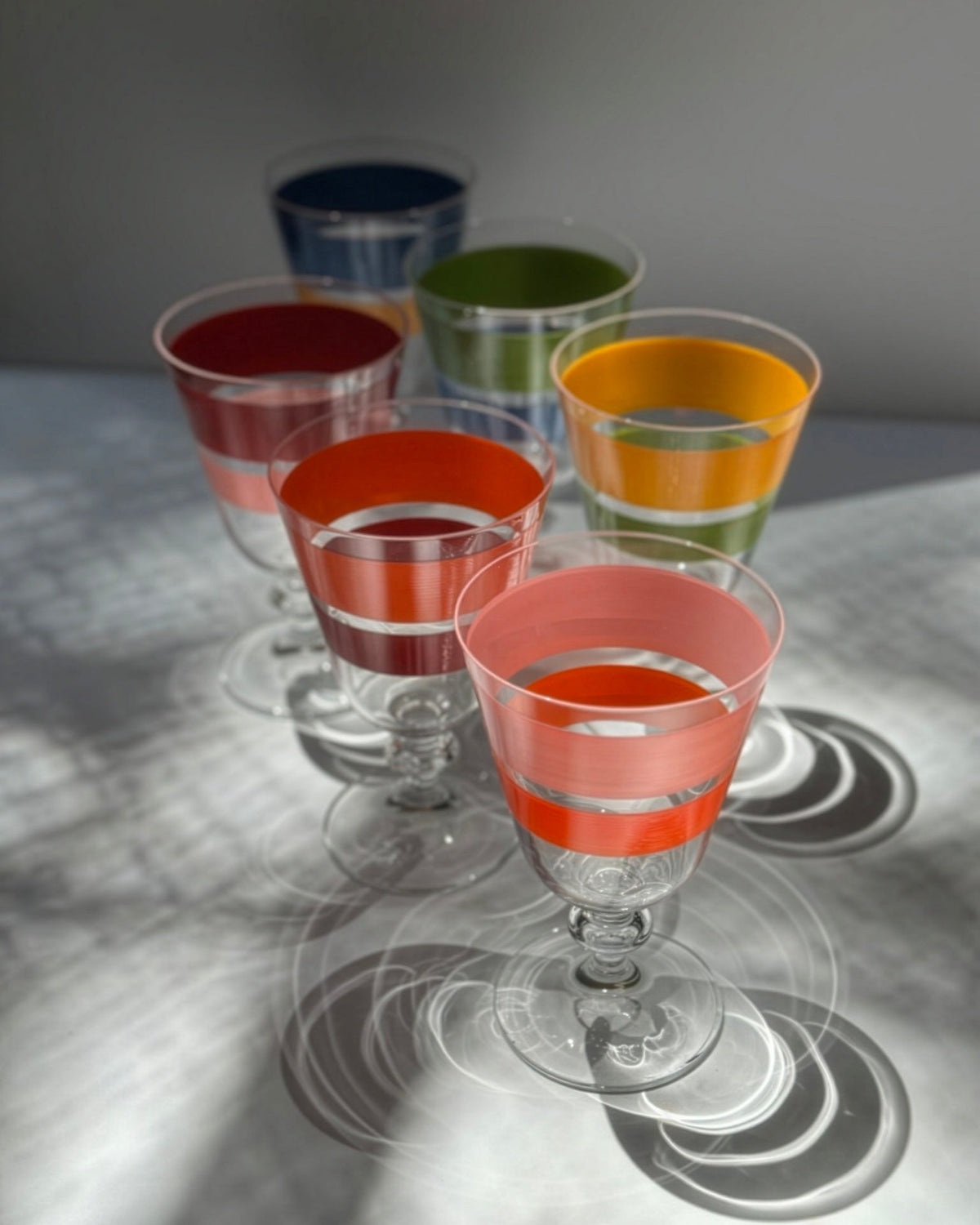 Portofino Wine Glasses · glassware hand-painted in Portofino colours · Los Vasos de Agua Clara