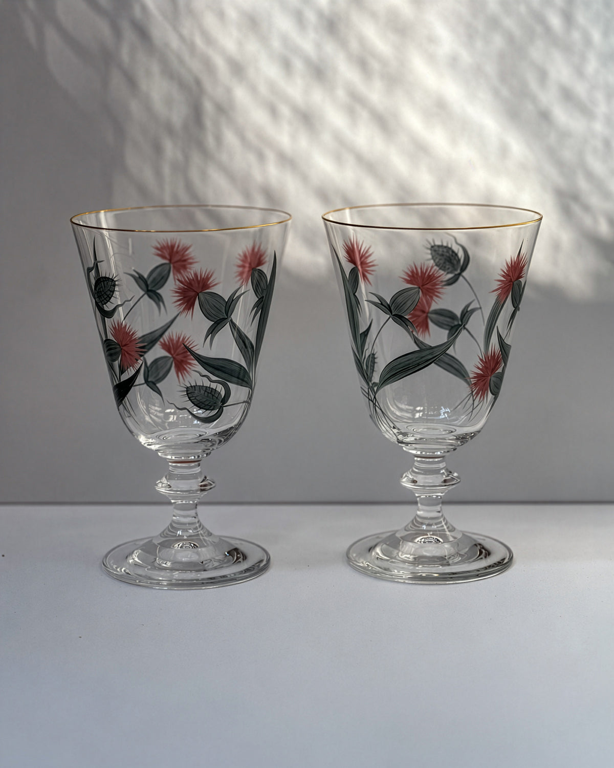 Copas Saint Rémy · cristalería pintada a mano en terracota · Los Vasos de Agua Clara