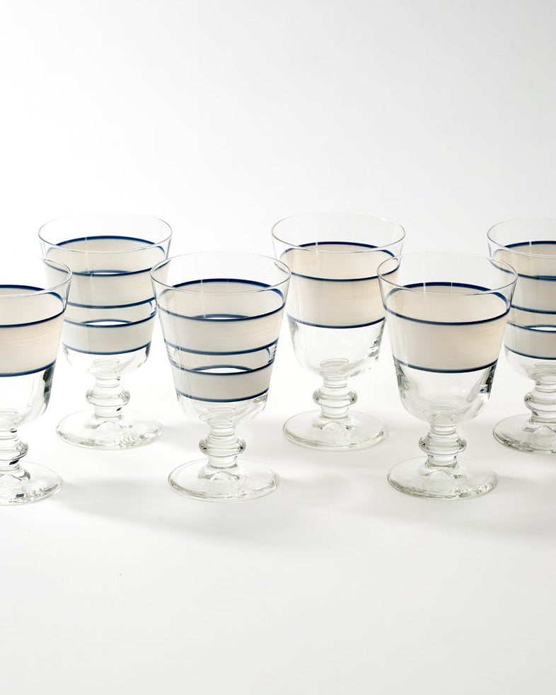 Oaxaca Portofino Wine Glasses · glassware hand-painted in white and midnight blue · Los Vasos de Agua Clara