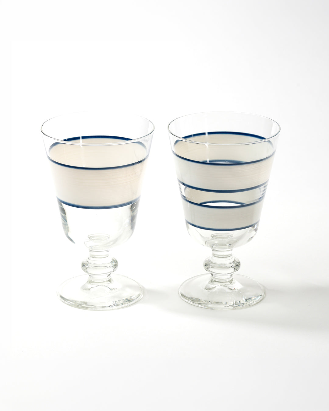Oaxaca Portofino Wine Glasses · glassware hand-painted in white and midnight blue · Los Vasos de Agua Clara