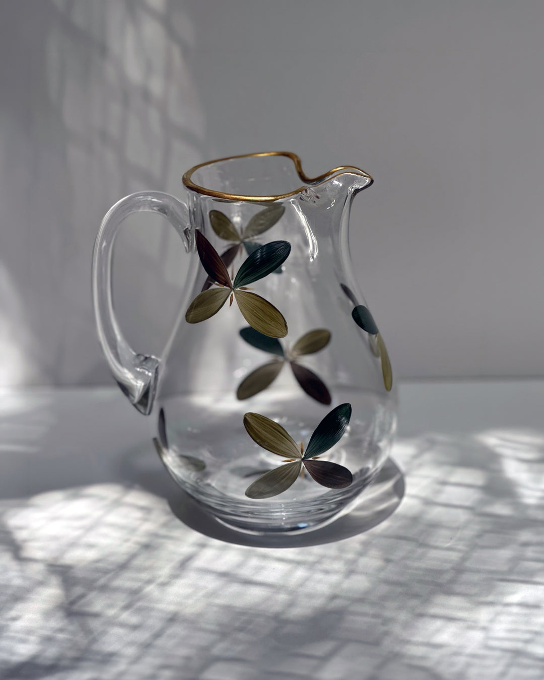 Holland Jug & Tumblers · glassware hand-painted in brown · Los Vasos de Agua Clara