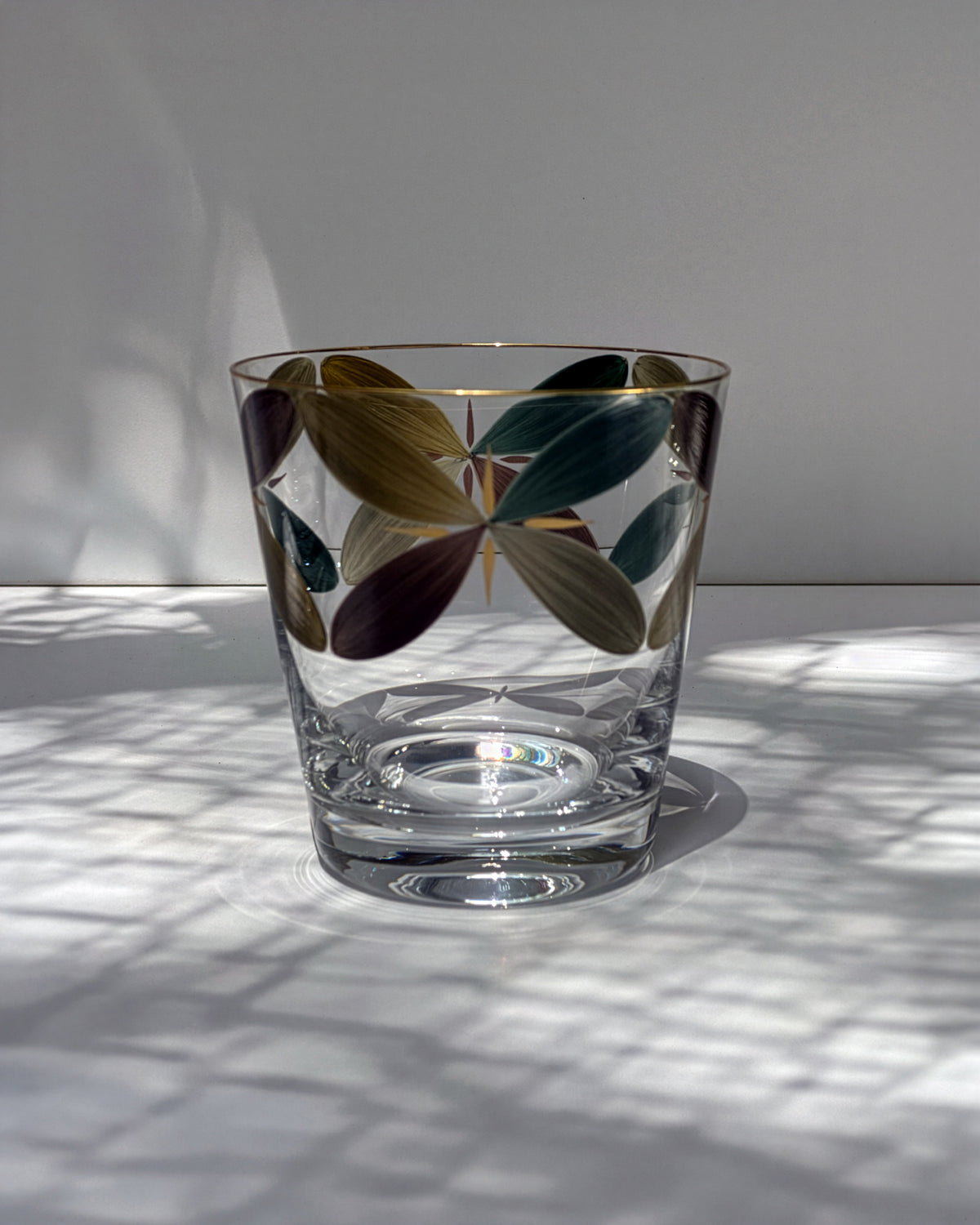 Holland Tumblers & Paris Wine Glasses · glassware hand-painted in brown · Los Vasos de Agua Clara