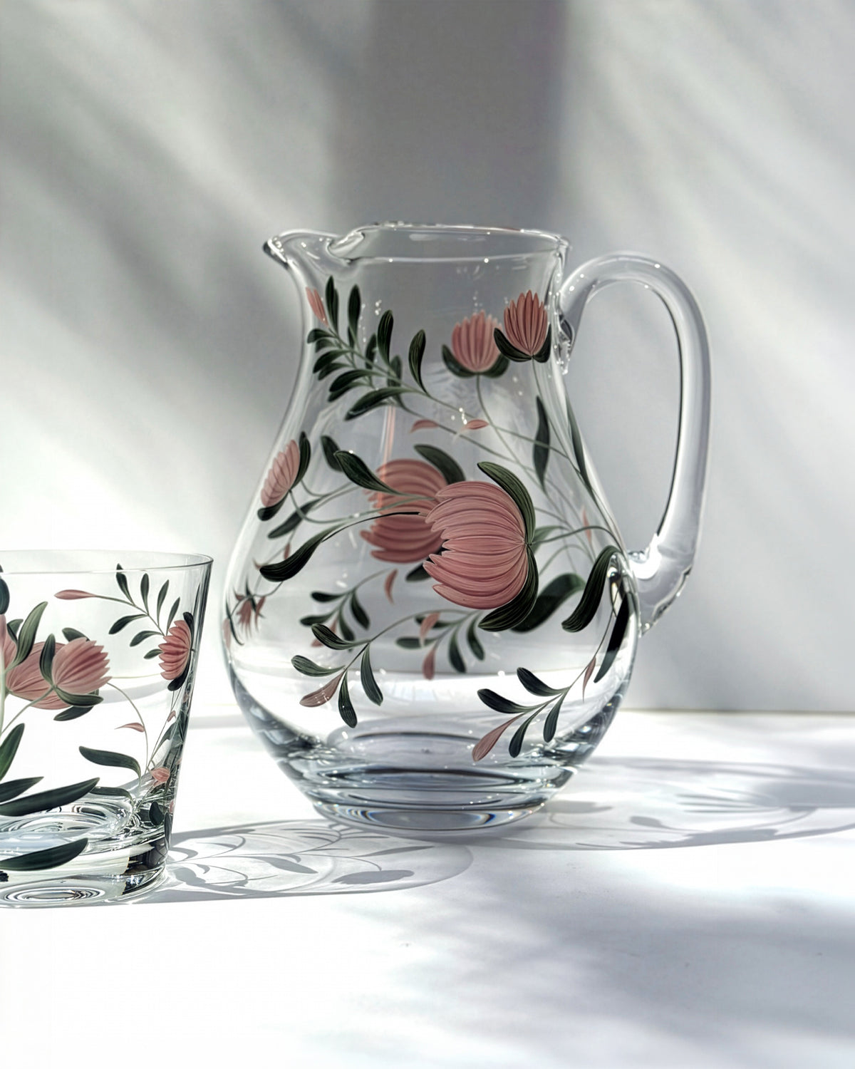 Jaipur Jug & Tumblers · hand-painted glassware, view 2 · Los Vasos de Agua Clara
