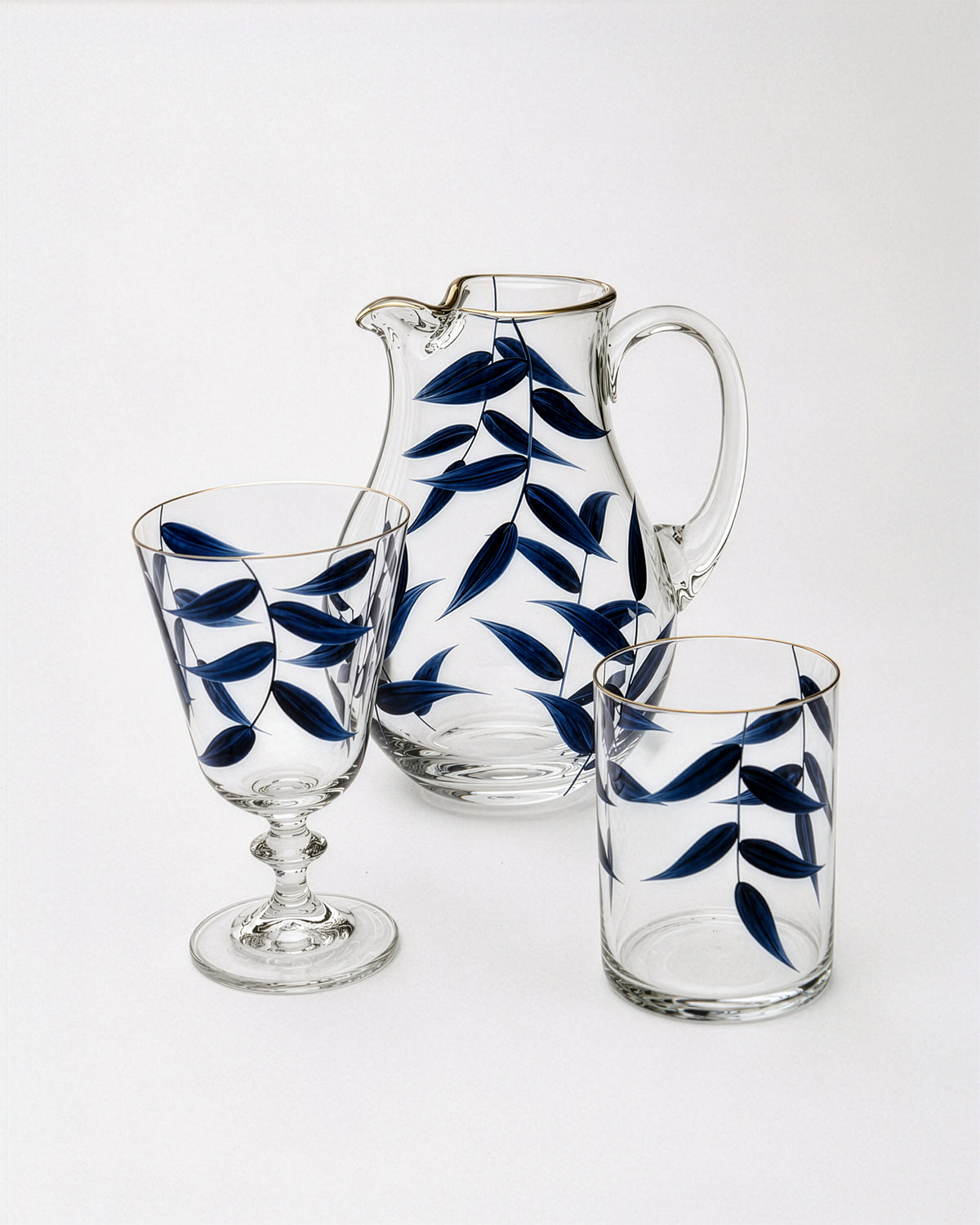 Acapulco Set · glassware hand-painted in midnight blue · Los Vasos de Agua Clara