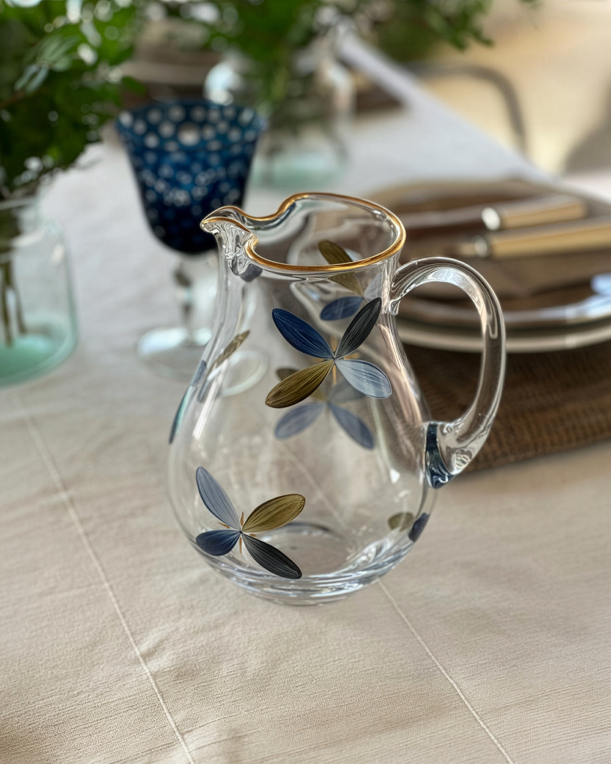 Holland Jug · glassware hand-painted in blue · Los Vasos de Agua Clara