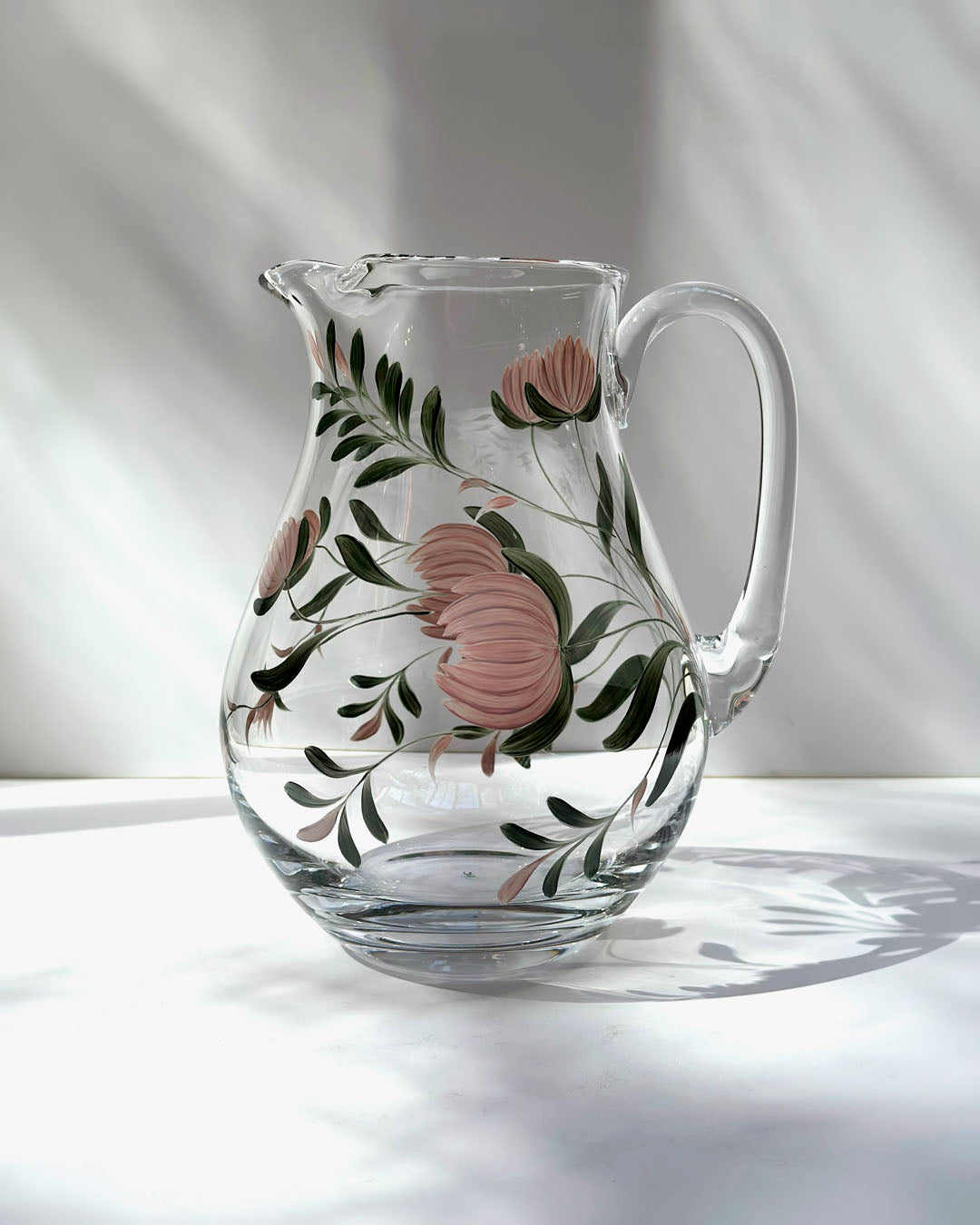 Jaipur Jug & Wine Glasses · glassware hand-painted in blush pink · Los Vasos de Agua Clara