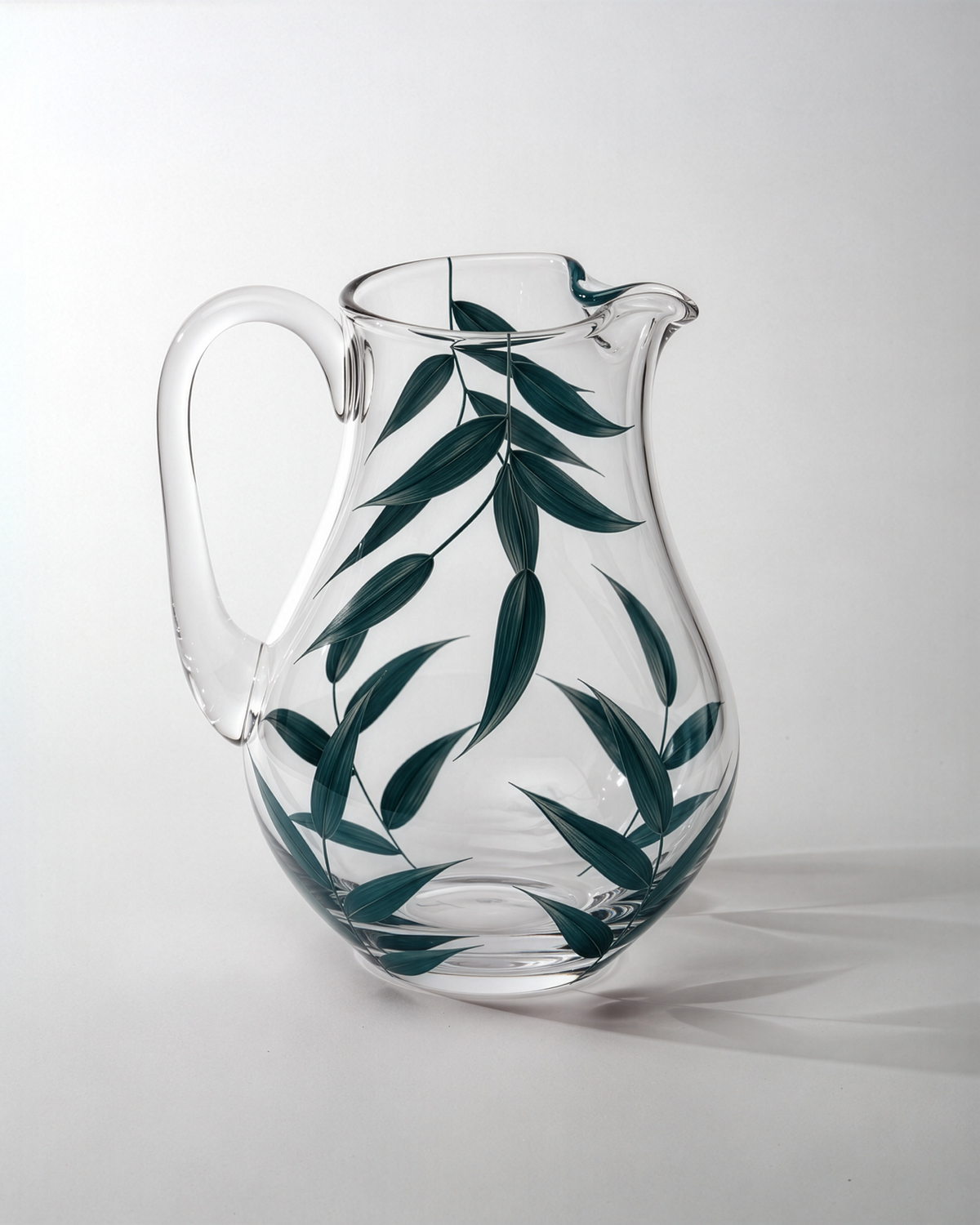 Jarra Acapulco · cristalería pintada a mano en verde mar · Los Vasos de Agua Clara