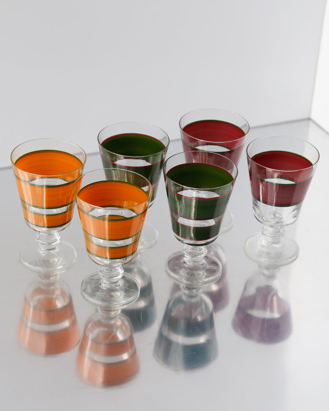 Oaxaca Tricolor Wine Glasses · hand-painted glassware, view 4 · Los Vasos de Agua Clara