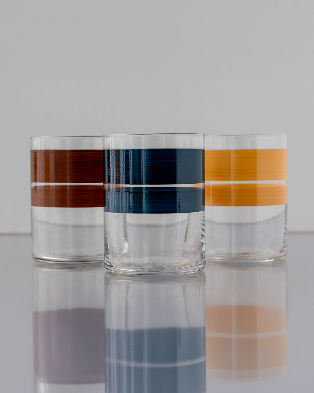 Portofino Sunset Tumblers · glassware hand-painted in green, raspberry and blue · Los Vasos de Agua Clara