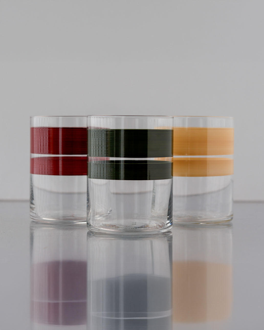Portofino Sunset Tumblers · glassware hand-painted in green, raspberry and vanilla · Los Vasos de Agua Clara