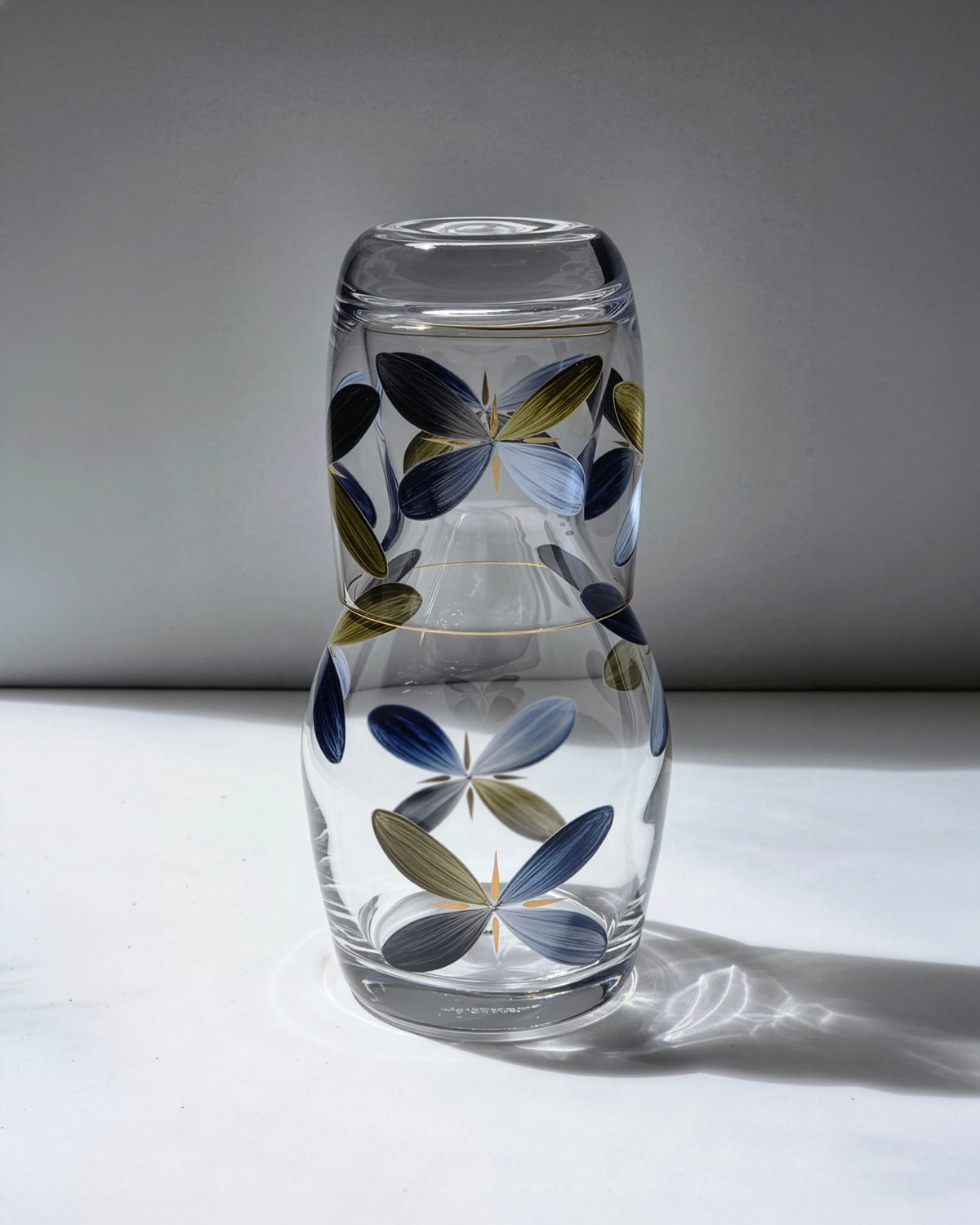 Pair of Holland Bedside Carafes · glassware hand-painted in blue · Los Vasos de Agua Clara