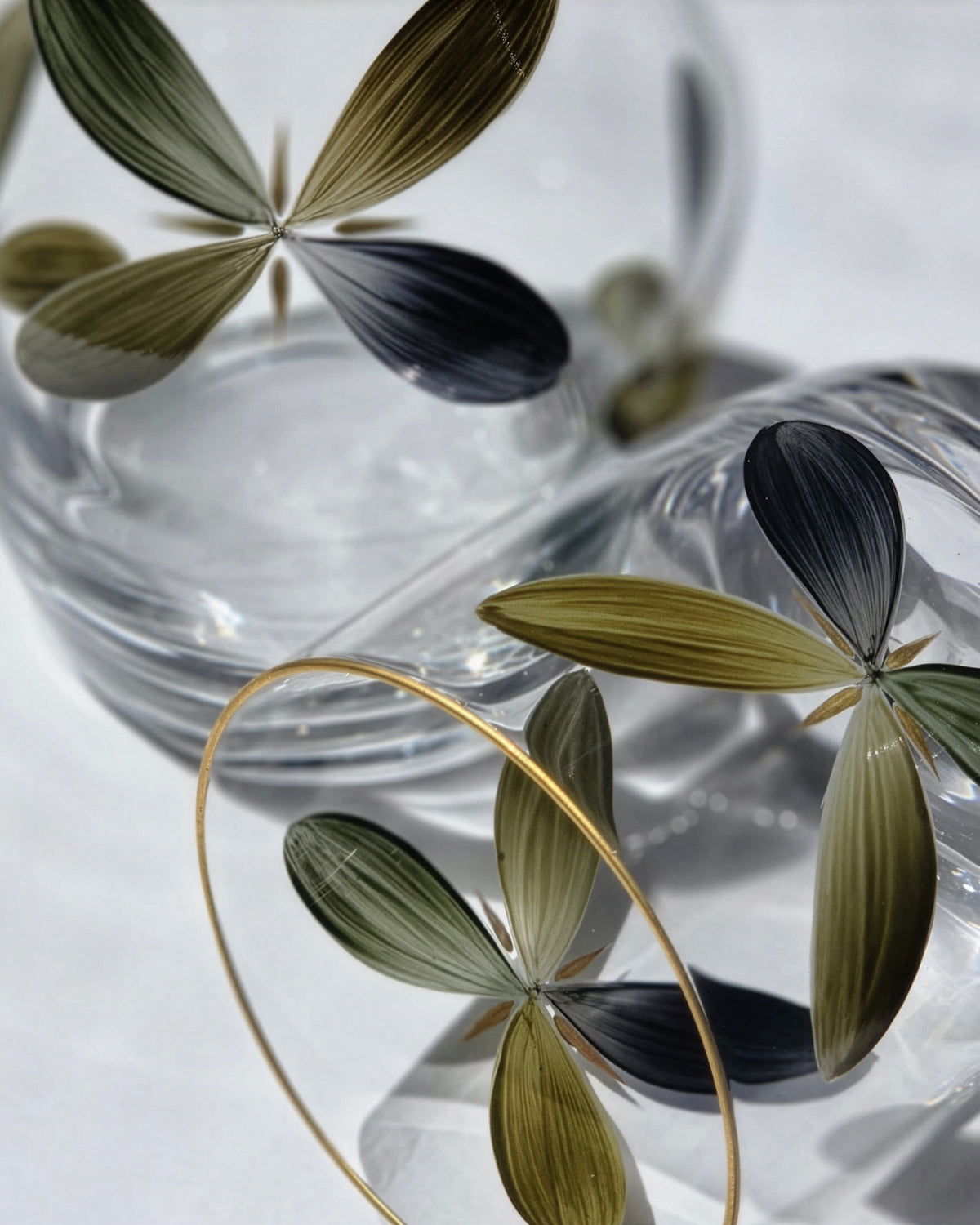 Pair of Holland Bedside Carafes · glassware hand-painted in green · Los Vasos de Agua Clara