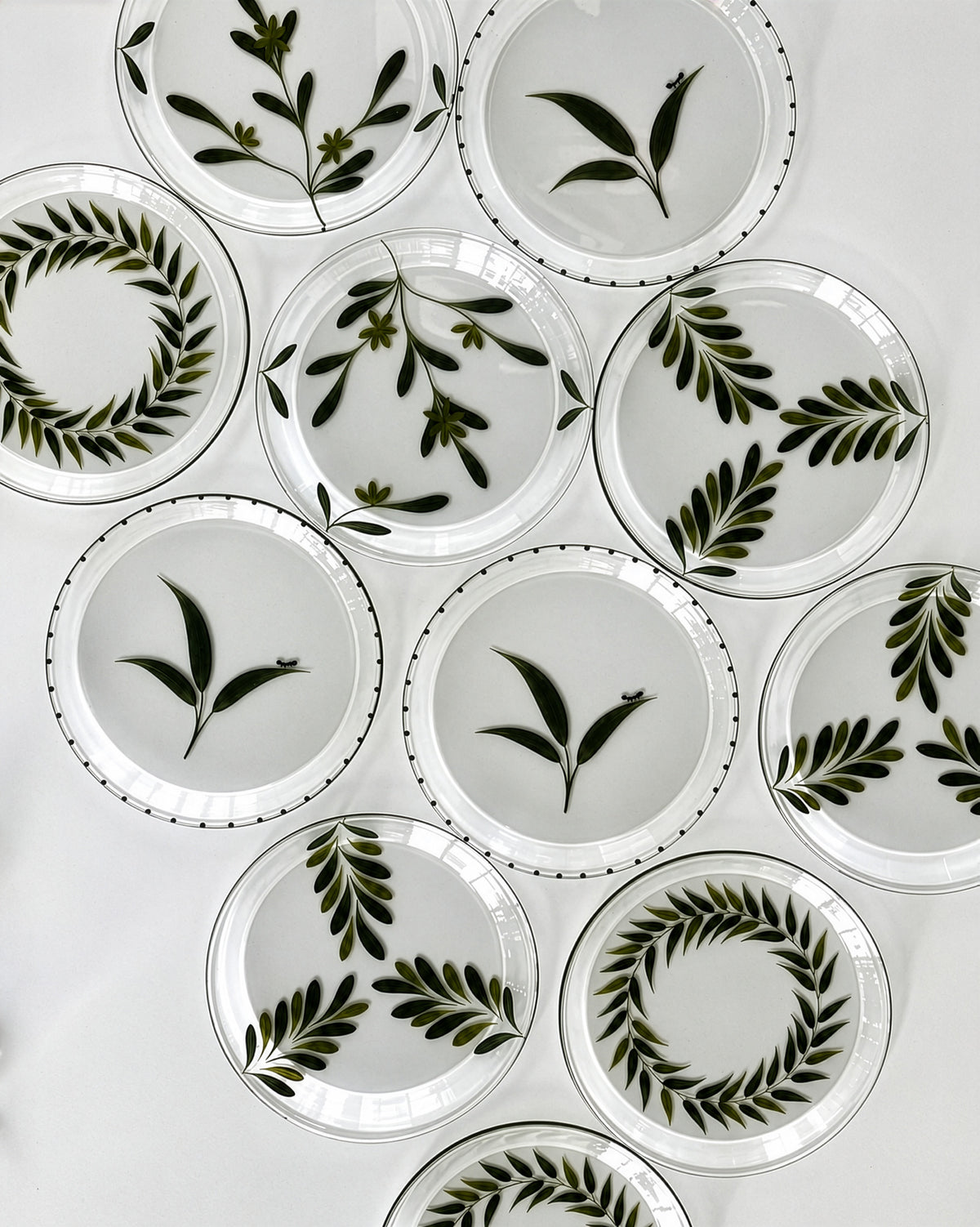 Jalisco Bread Plates · glassware hand-painted in forest green · Los Vasos de Agua Clara
