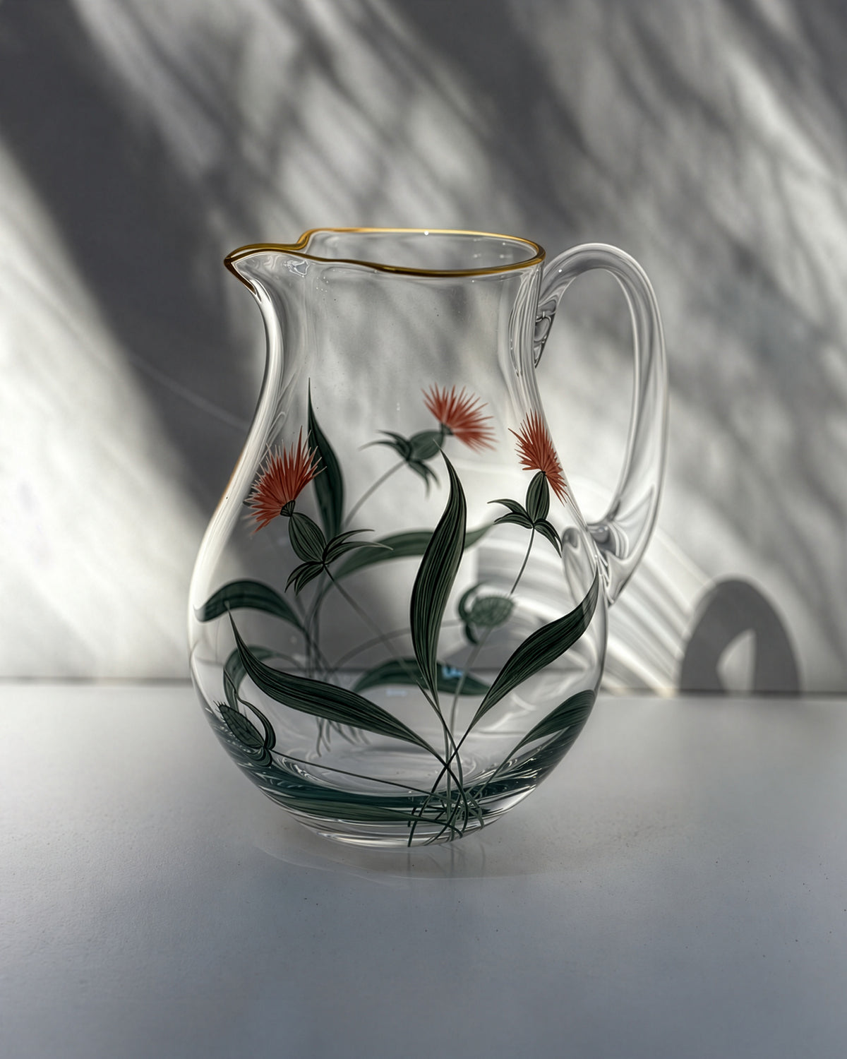 Saint Rémy Jug & Wine Glasses · glassware hand-painted in terracotta · Los Vasos de Agua Clara
