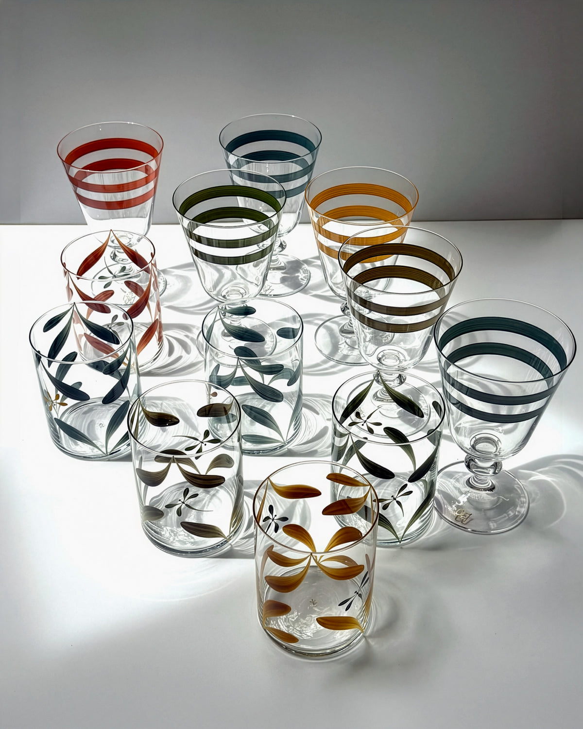 Melides Tumblers & Monterrey Wine Glasses · glassware hand-painted by Los Vasos de Agua Clara