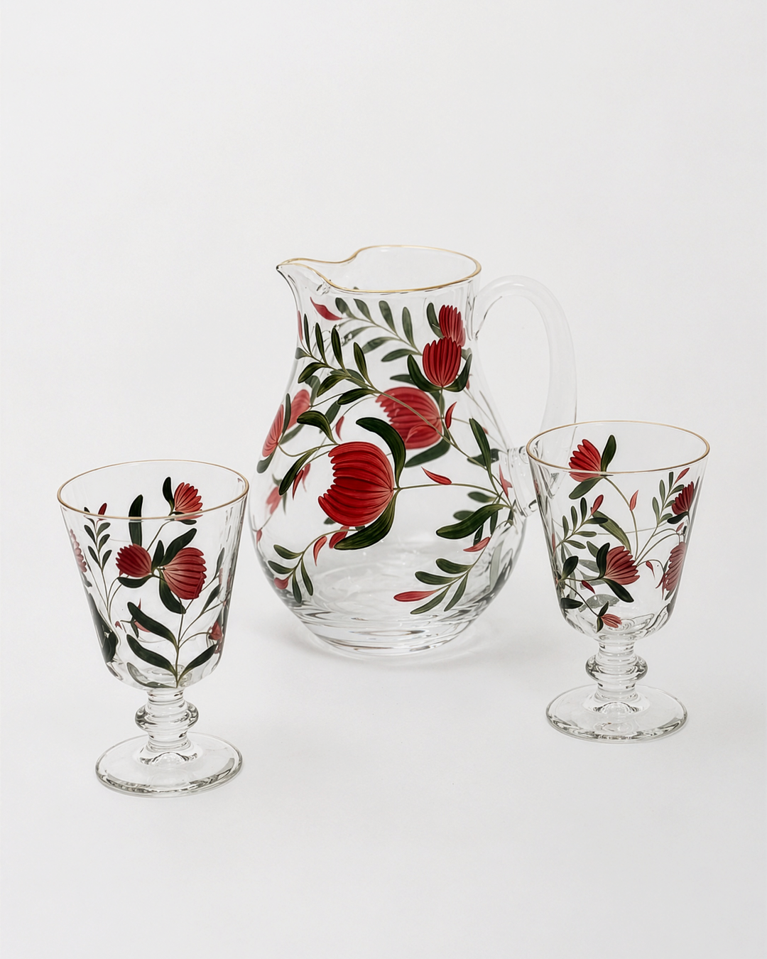 Jaipur Jug & Wine Glasses · glassware hand-painted by Los Vasos de Agua Clara