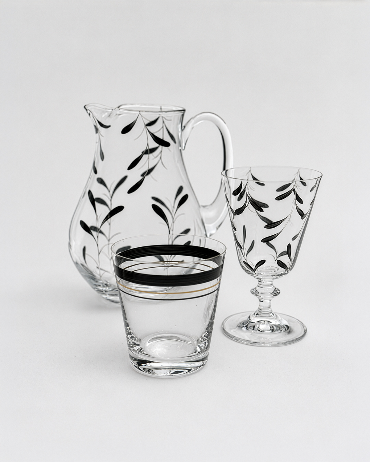 Palawan & Paris Set · glassware hand-painted in black · Los Vasos de Agua Clara
