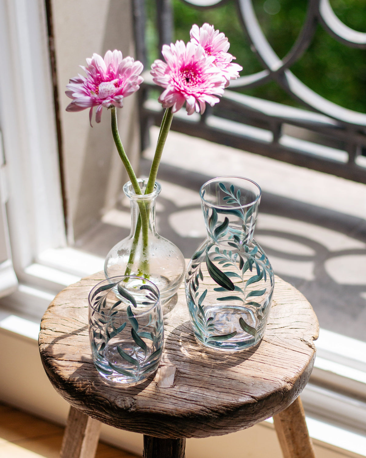 Saanen Bedside Carafe · hand-painted glassware, view 4 · Los Vasos de Agua Clara
