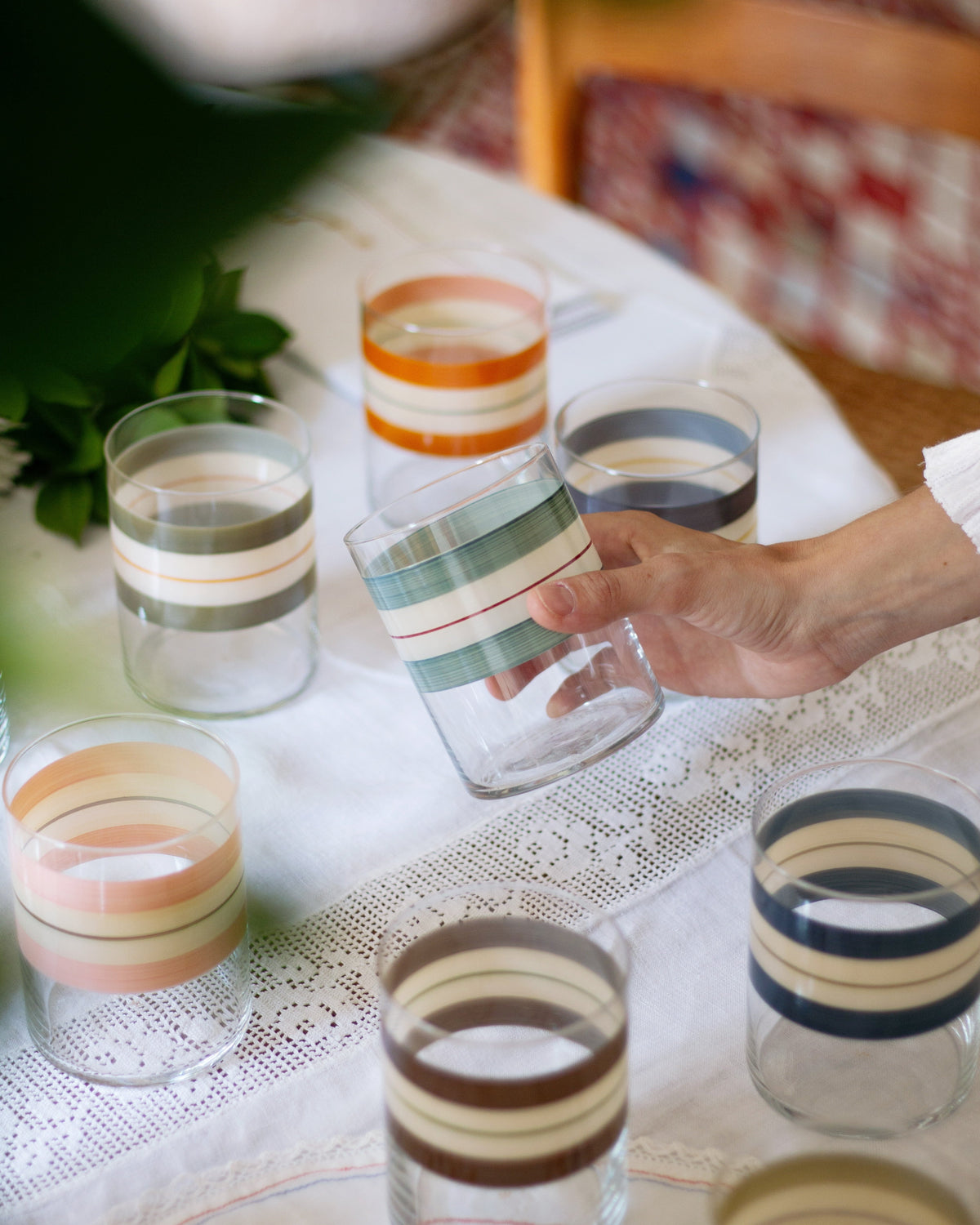 Vasos Siena · cristalería pintada a mano, vista 5 · Los Vasos de Agua Clara